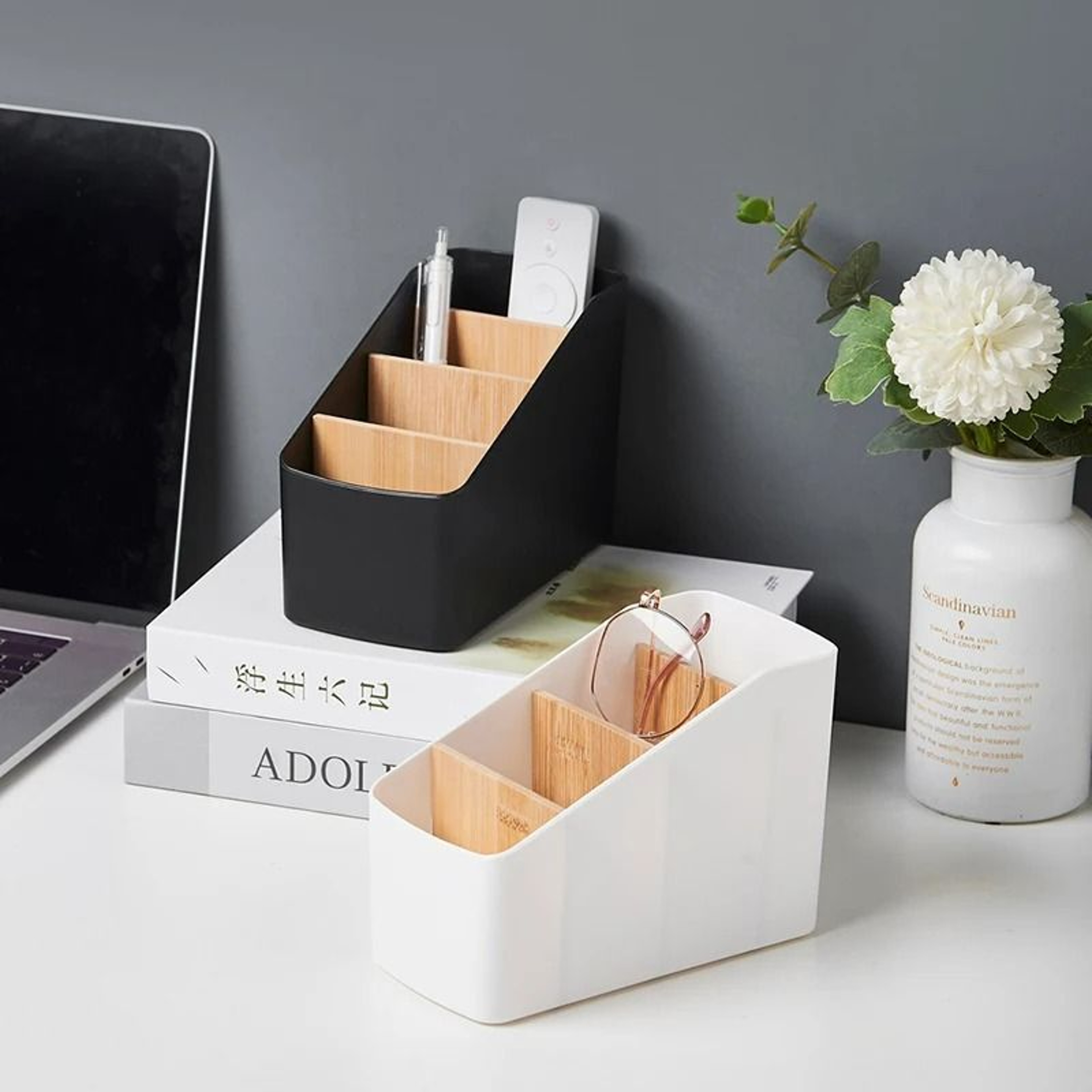 MultiFunctional Desktop Remote Control Holder  2Grid Tabletop Organizer Caddy For Makeup Brushes  O 4