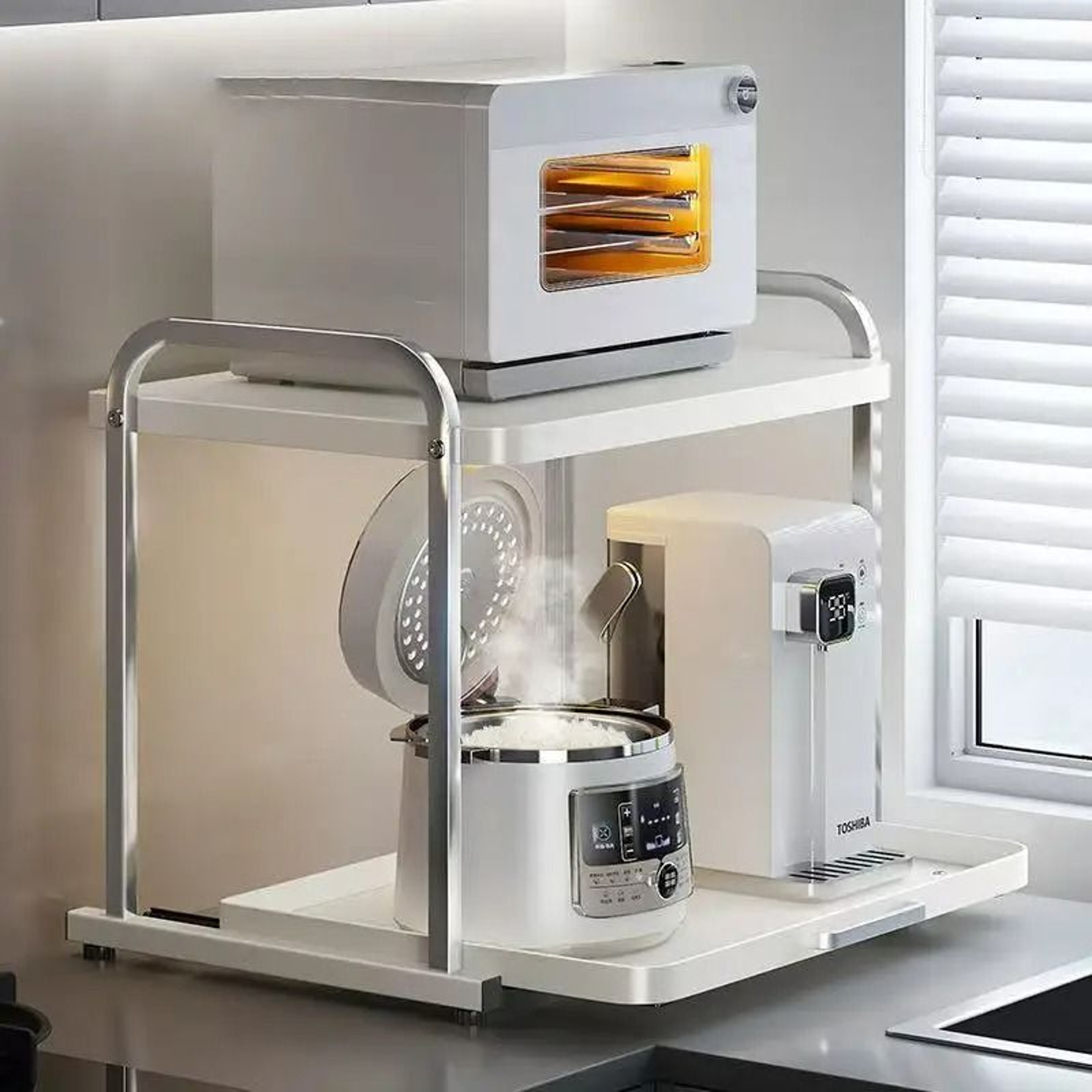 2Tier PullOut Microwave Oven Rack  SlideOut Kitchen Countertop Storage Organizer For Rice Cookers   0