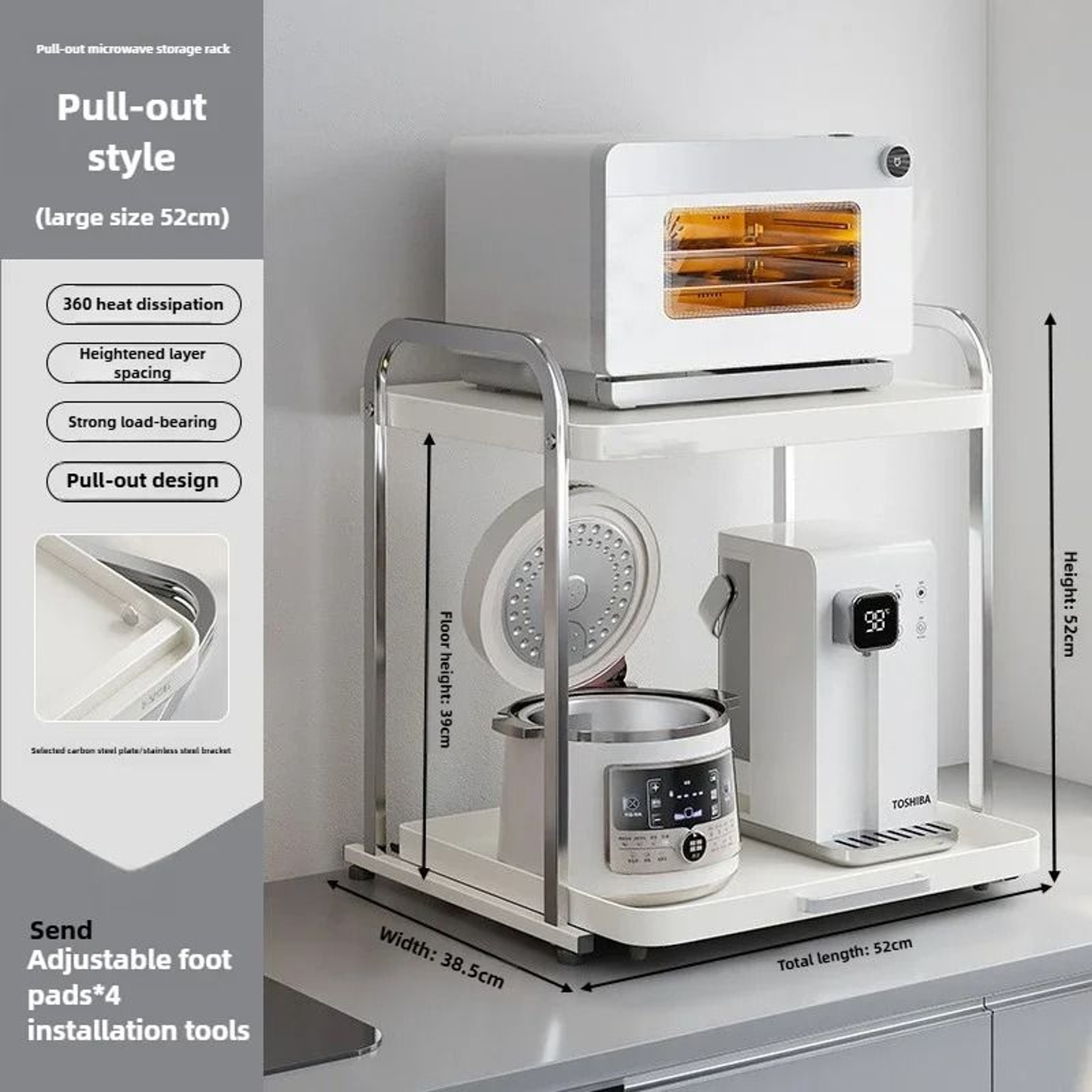 2Tier PullOut Microwave Oven Rack  SlideOut Kitchen Countertop Storage Organizer For Rice Cookers   9