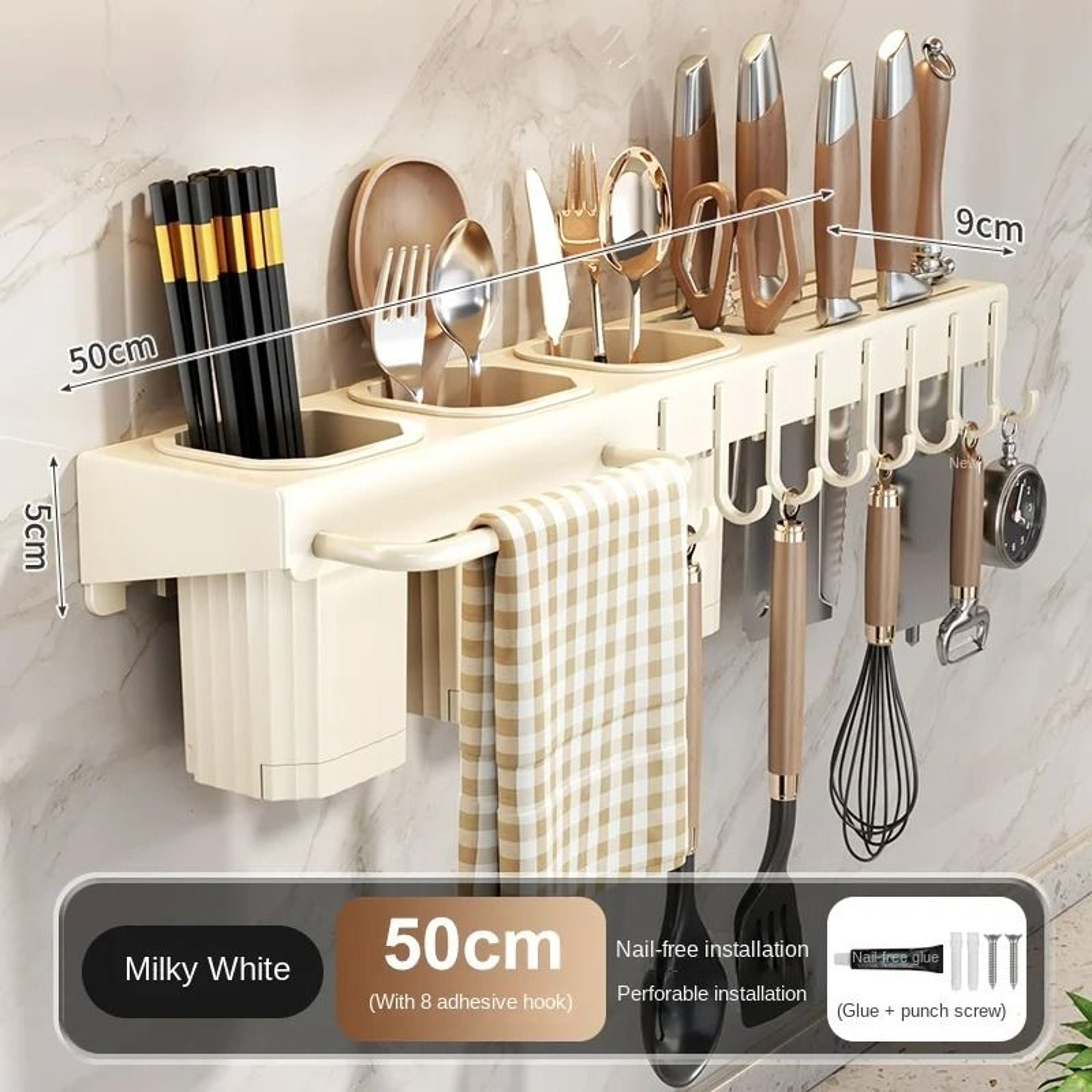 WallMounted Integrated Knife Rack  Multifunctional NoDrill Kitchen Utensil Holder With Chopstick Tu 8