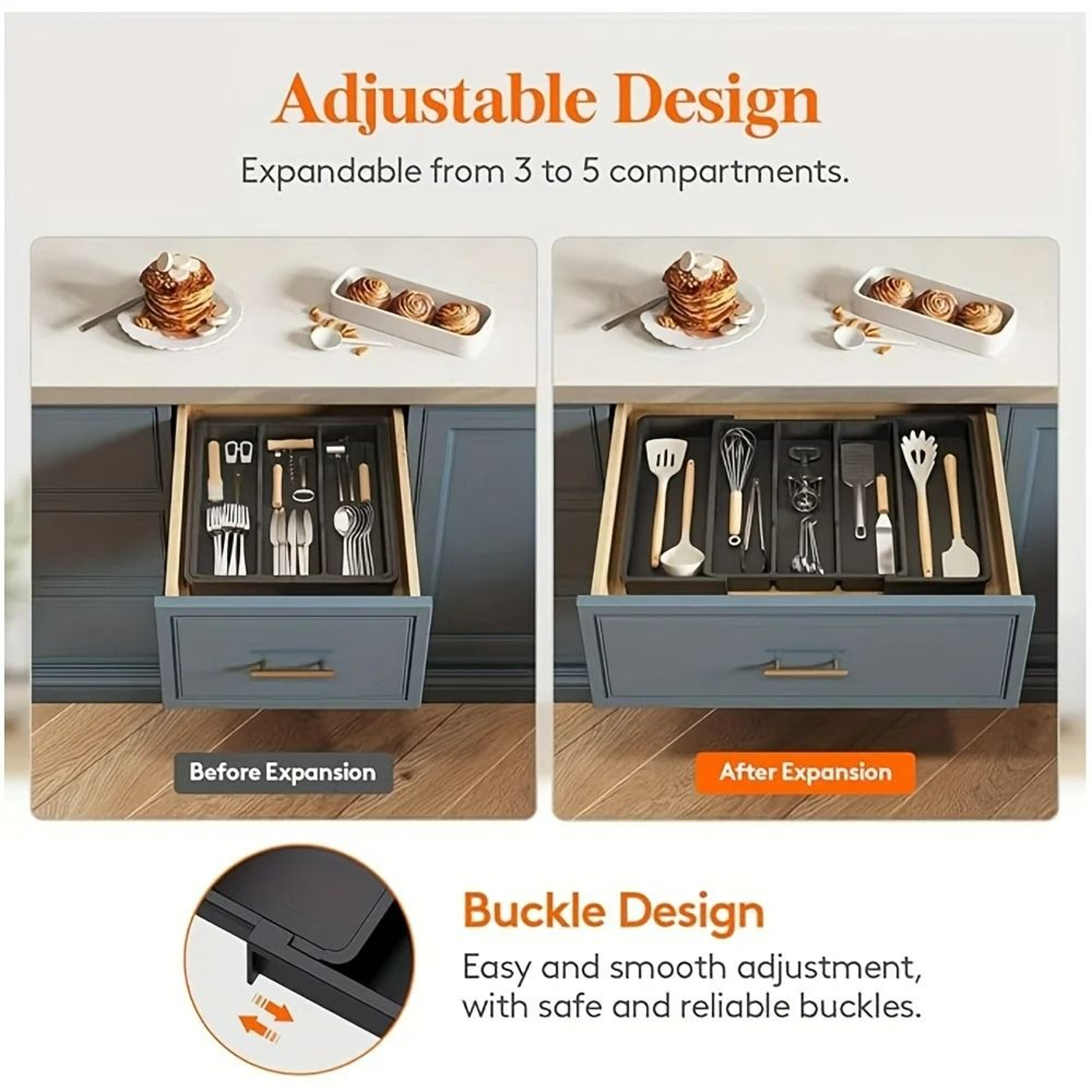 Expandable Adjustable Kitchen Utensil Organizer  Large Plastic Cutlery Holder  Drawer Divider Tray 4
