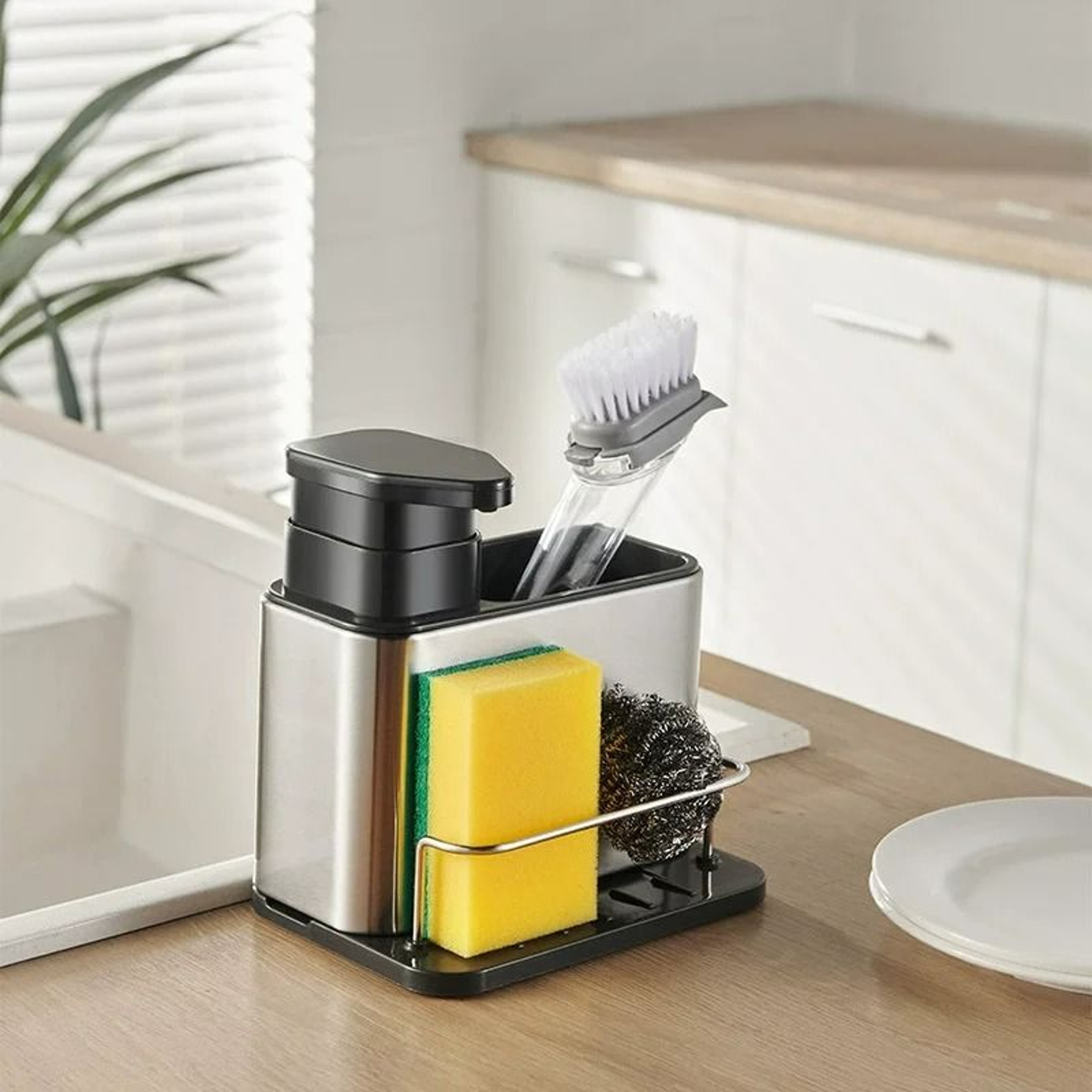 MultiFunction Kitchen Sink Sponge Holder  Soap Dispenser  Integrated Hand Soap Bottle With Storage  4