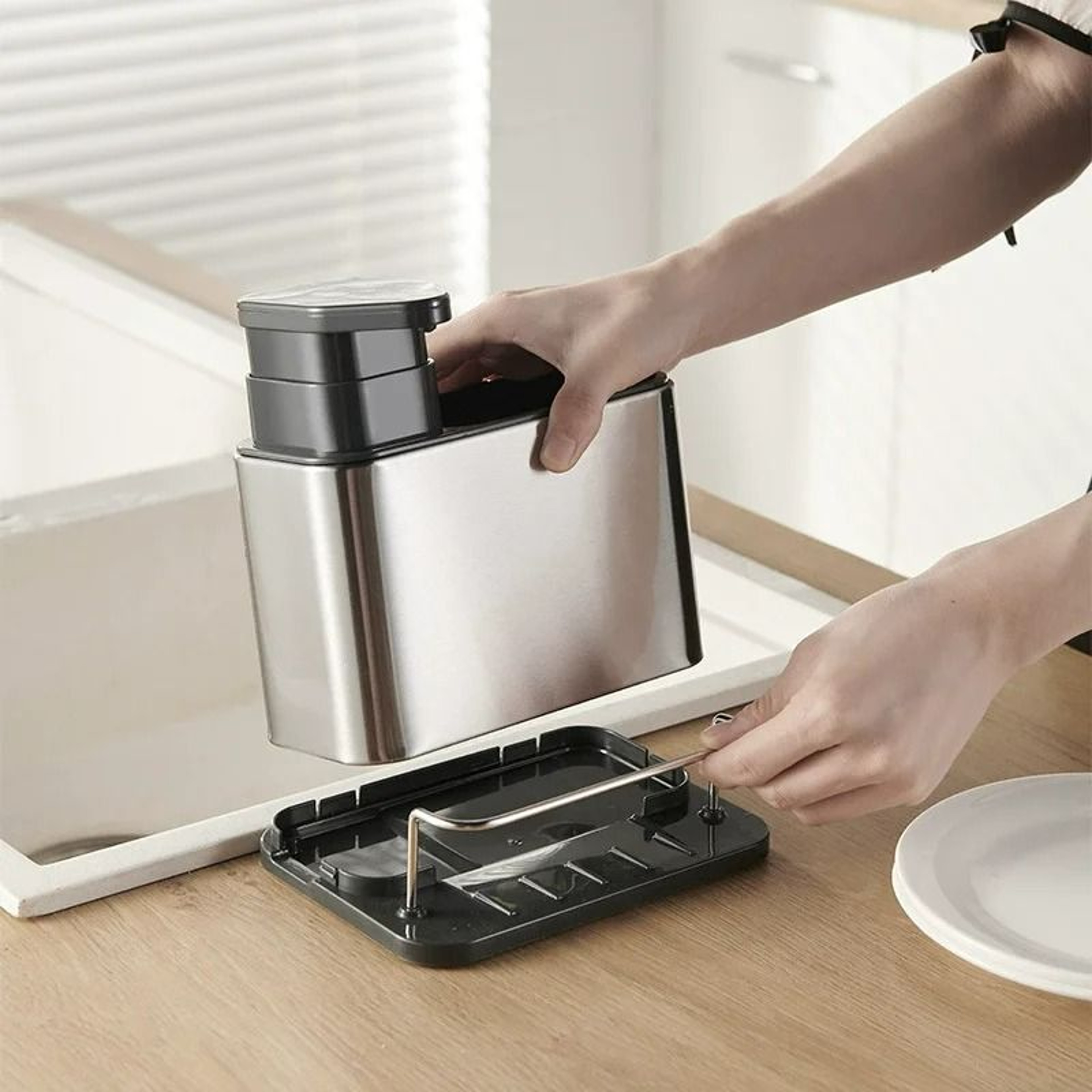 MultiFunction Kitchen Sink Sponge Holder  Soap Dispenser  Integrated Hand Soap Bottle With Storage  5