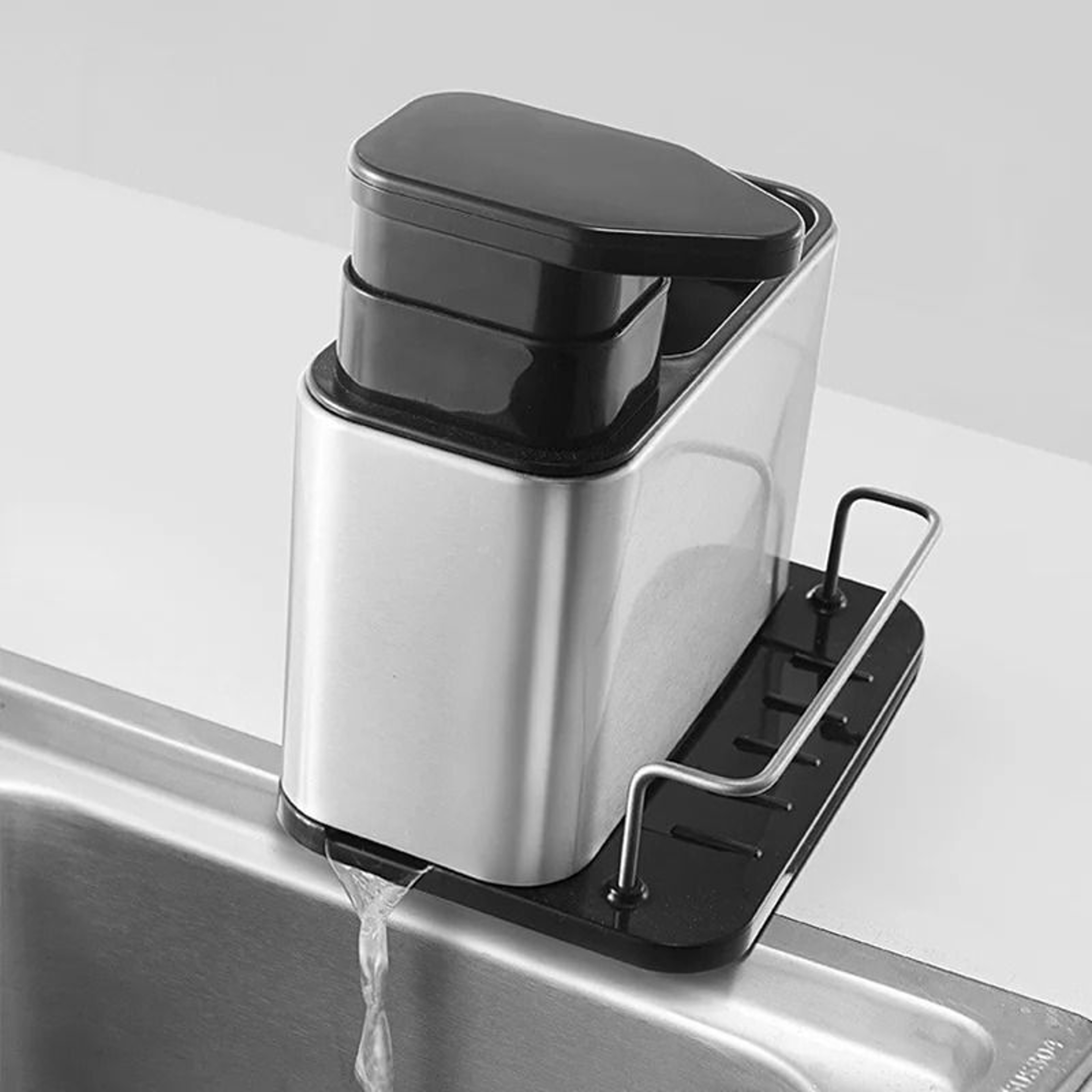 MultiFunction Kitchen Sink Sponge Holder  Soap Dispenser  Integrated Hand Soap Bottle With Storage  6