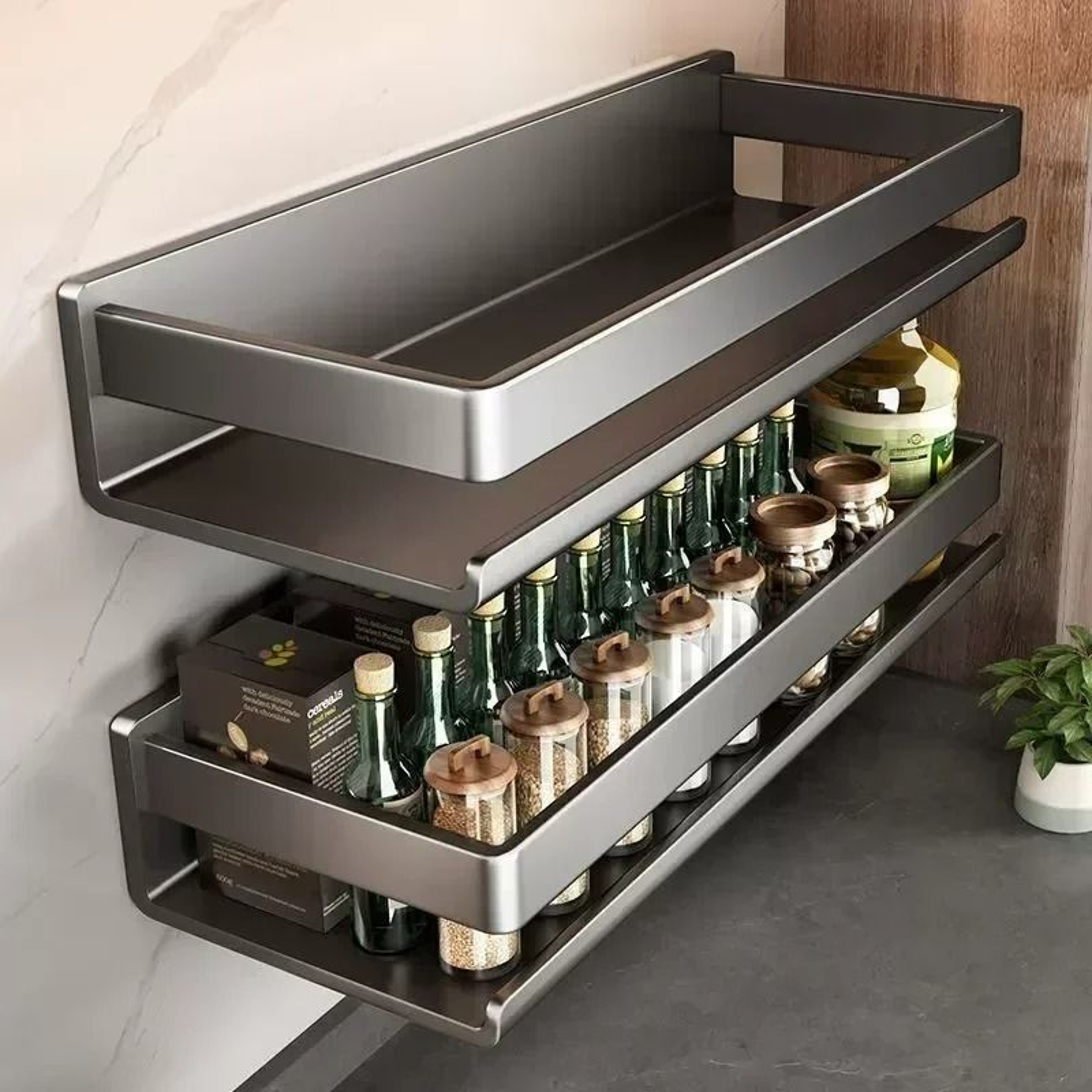 WallMounted Metal Spice Rack With Hooks 1