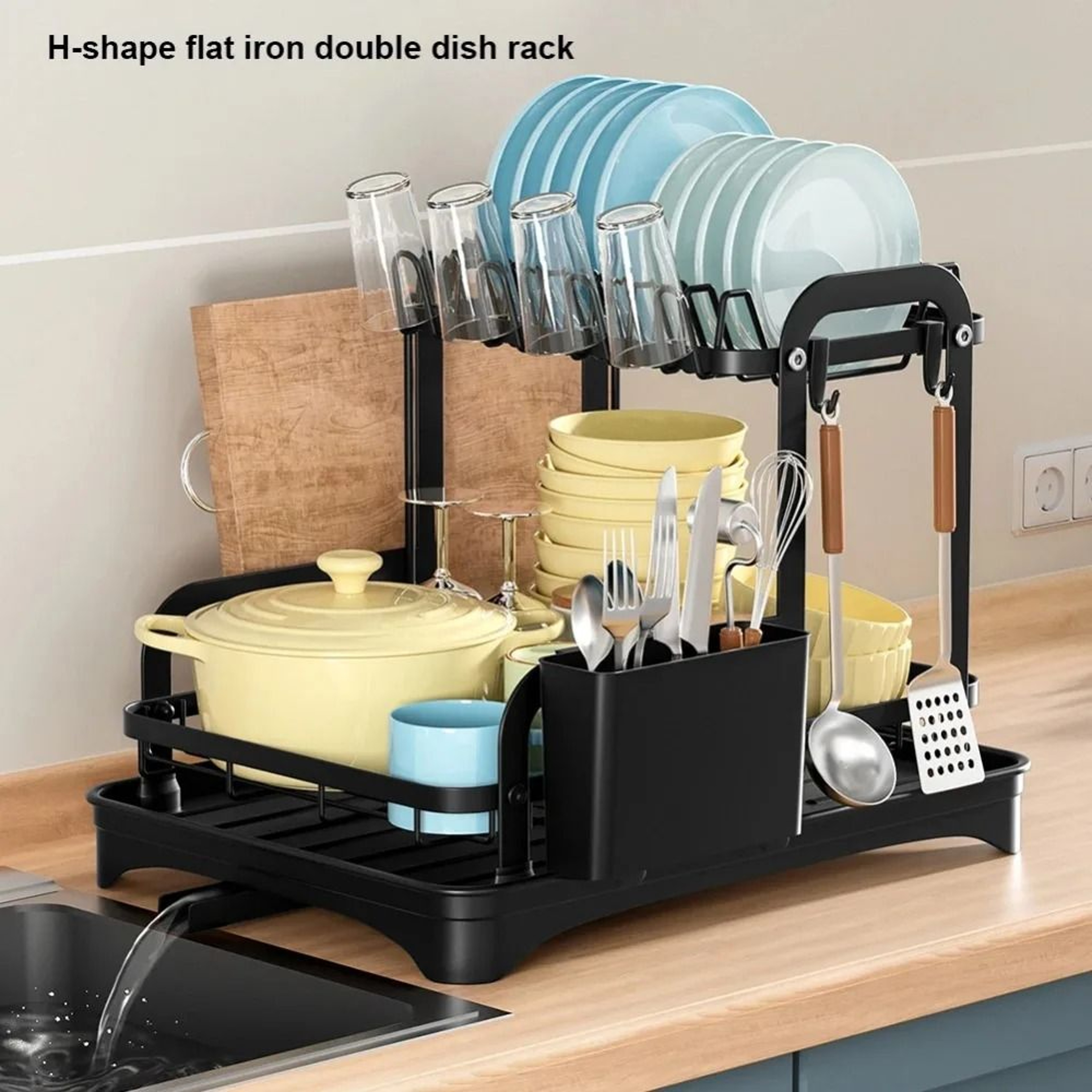 2Tier Dish Drying Rack With 360 Retractable Drain 0