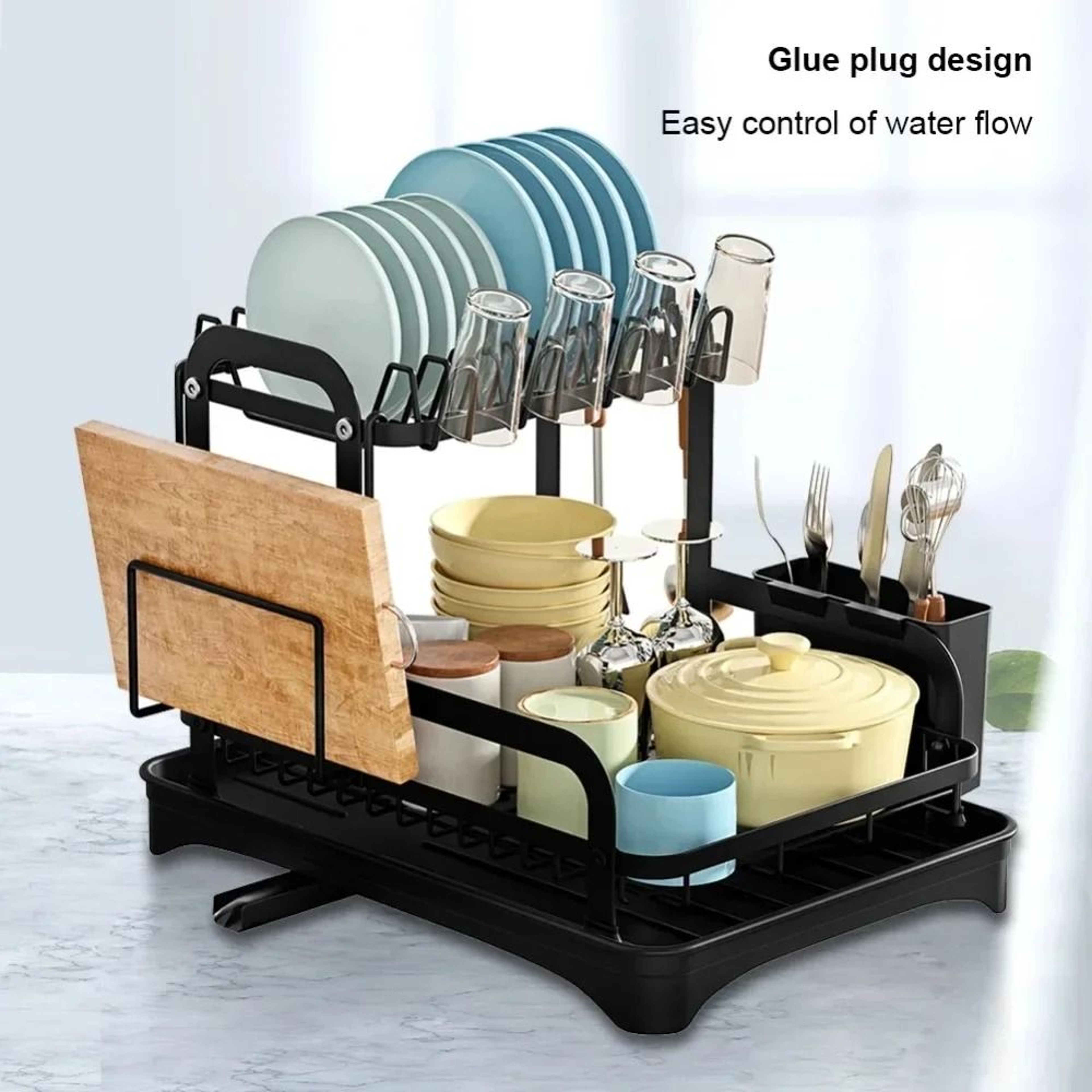 2Tier Dish Drying Rack With 360 Retractable Drain 2