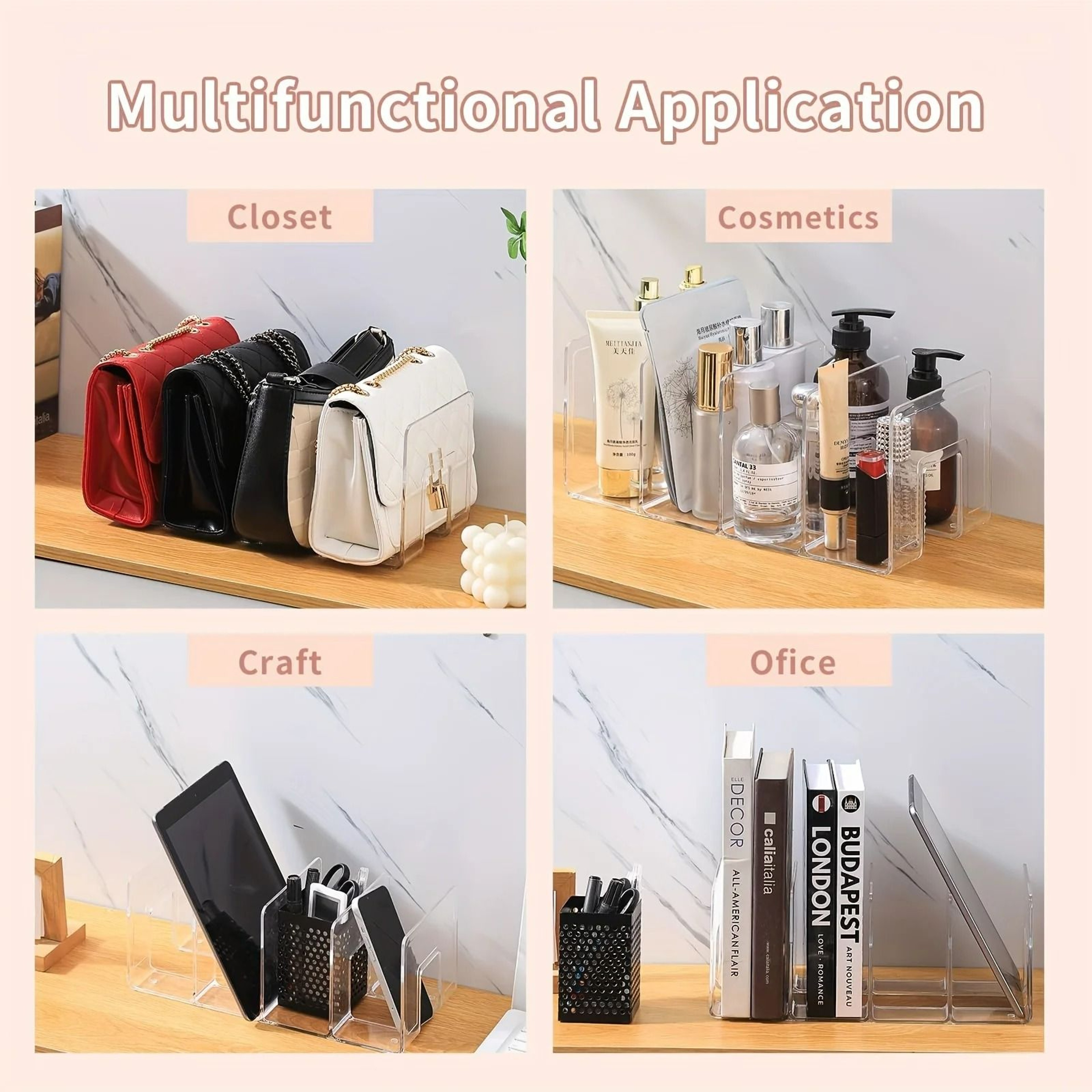 4Section Clear Plastic Purse  Handbag Storage Divider 2Piece Set 4
