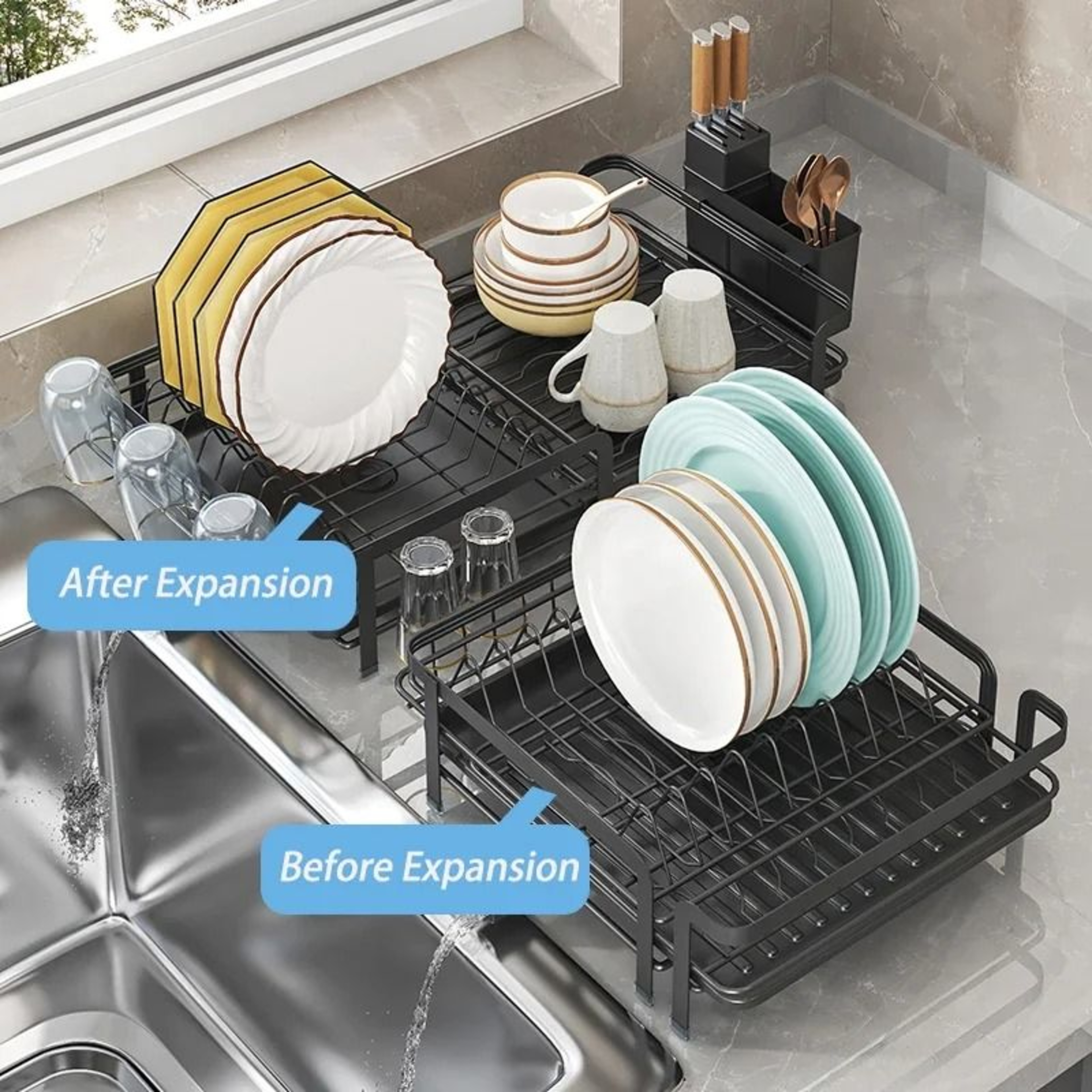 Expandable RustFree Dish Drying Rack With Integrated Drainboard 3