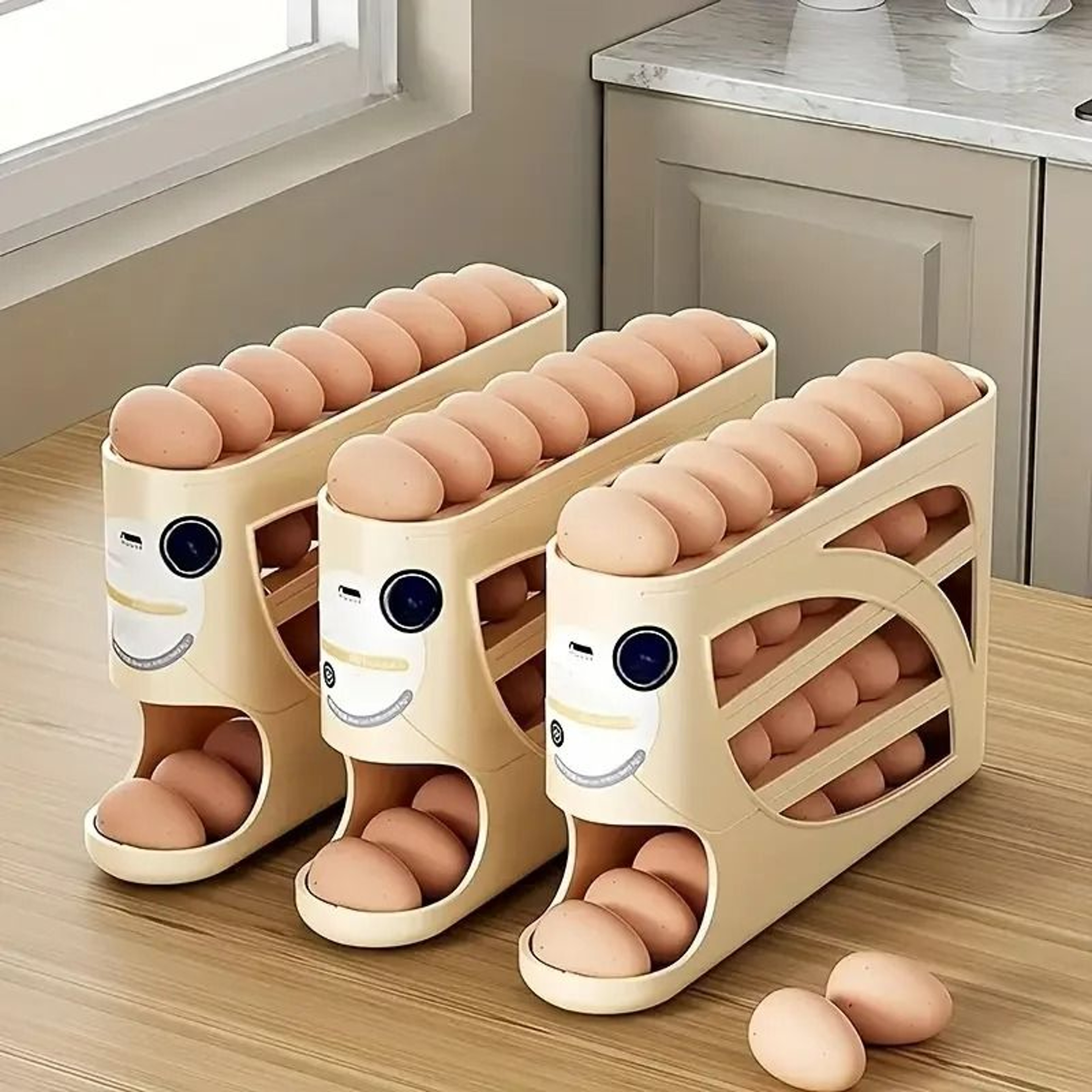 4Layer LargeCapacity AutoRolling Egg Storage Rack For Refrigerator Door 0