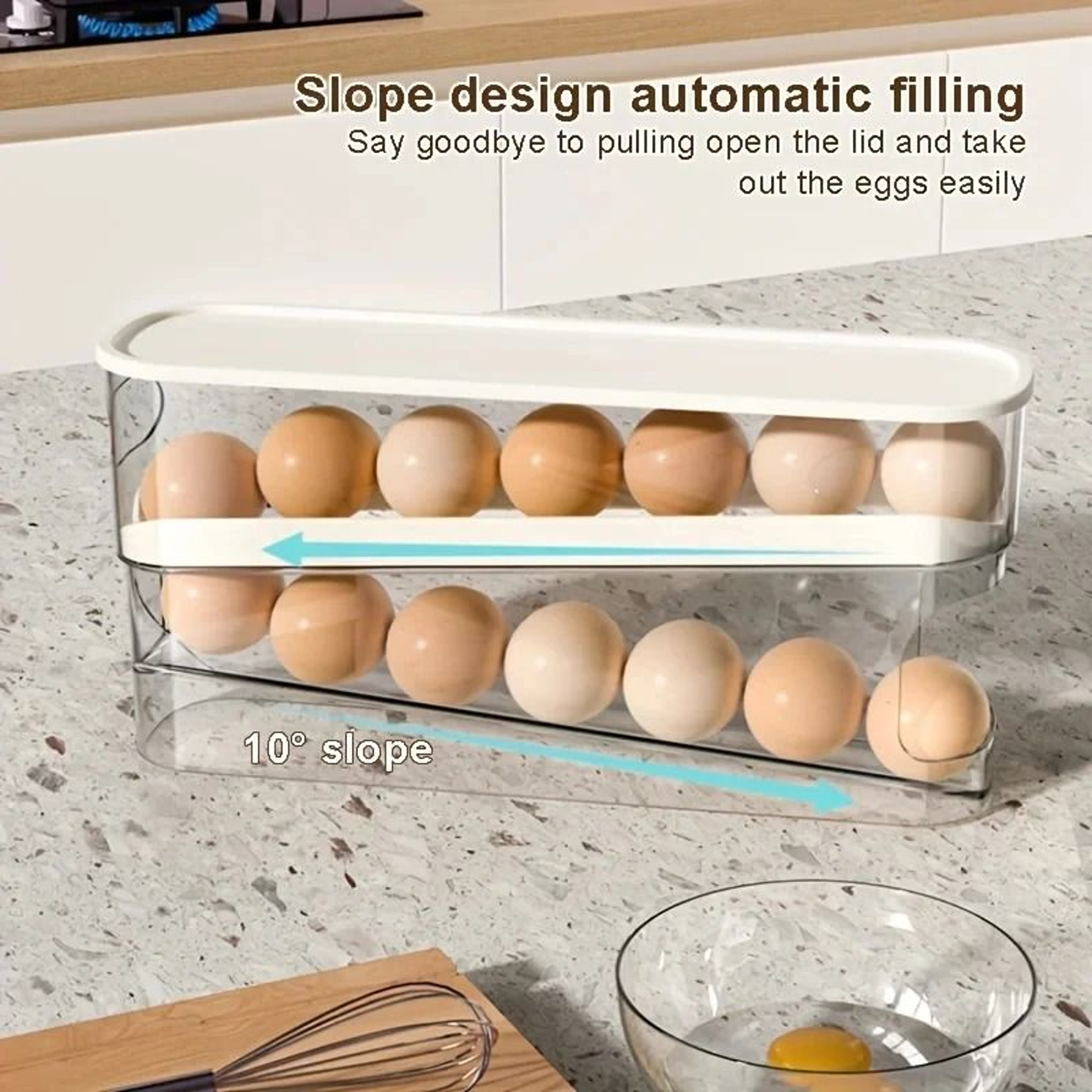 Bilayer Rolling Refrigerator Egg Storage Box And Automatic Dispenser Rack 5