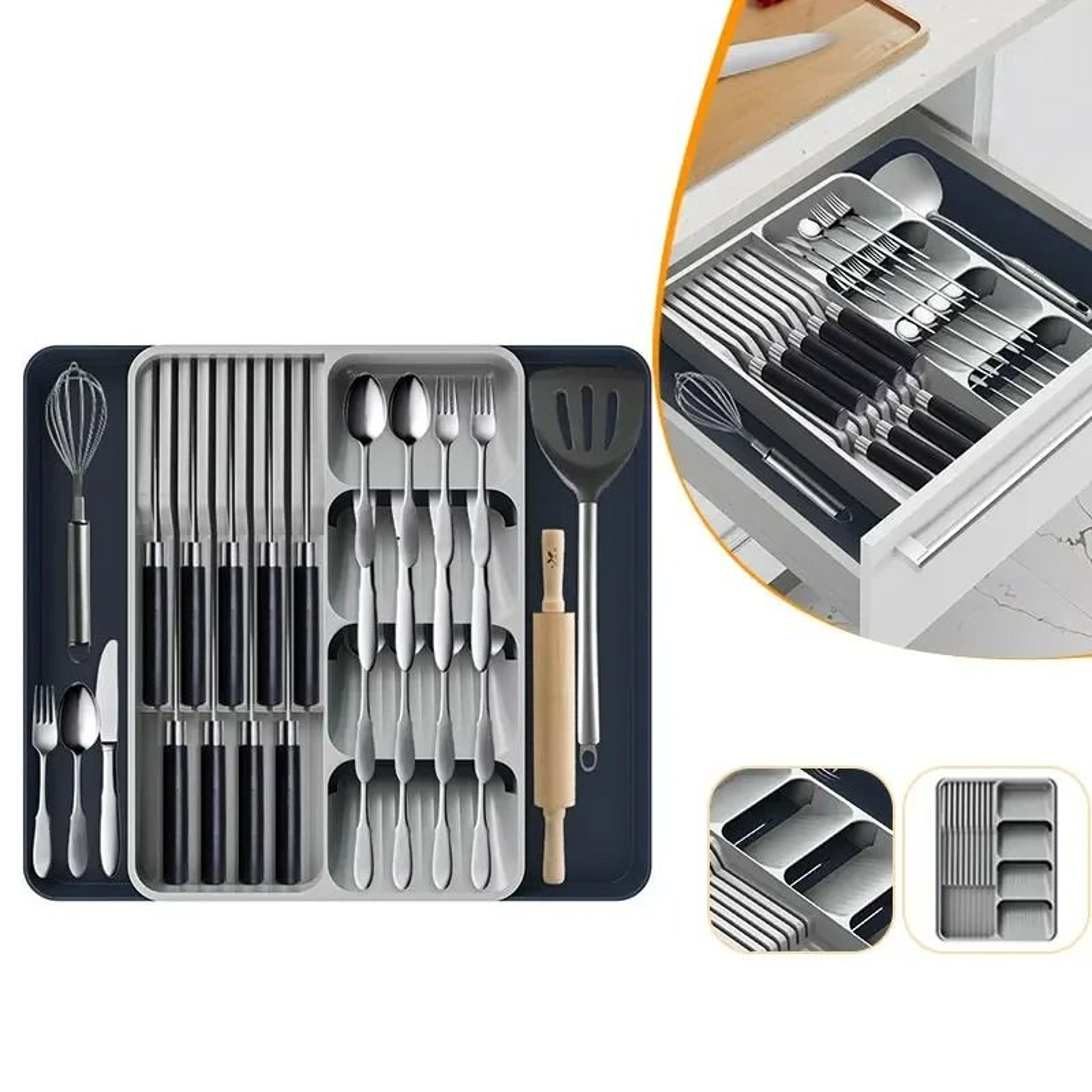 Expandable Silverware Drawer Organizer With Dedicated Knife Holder 0