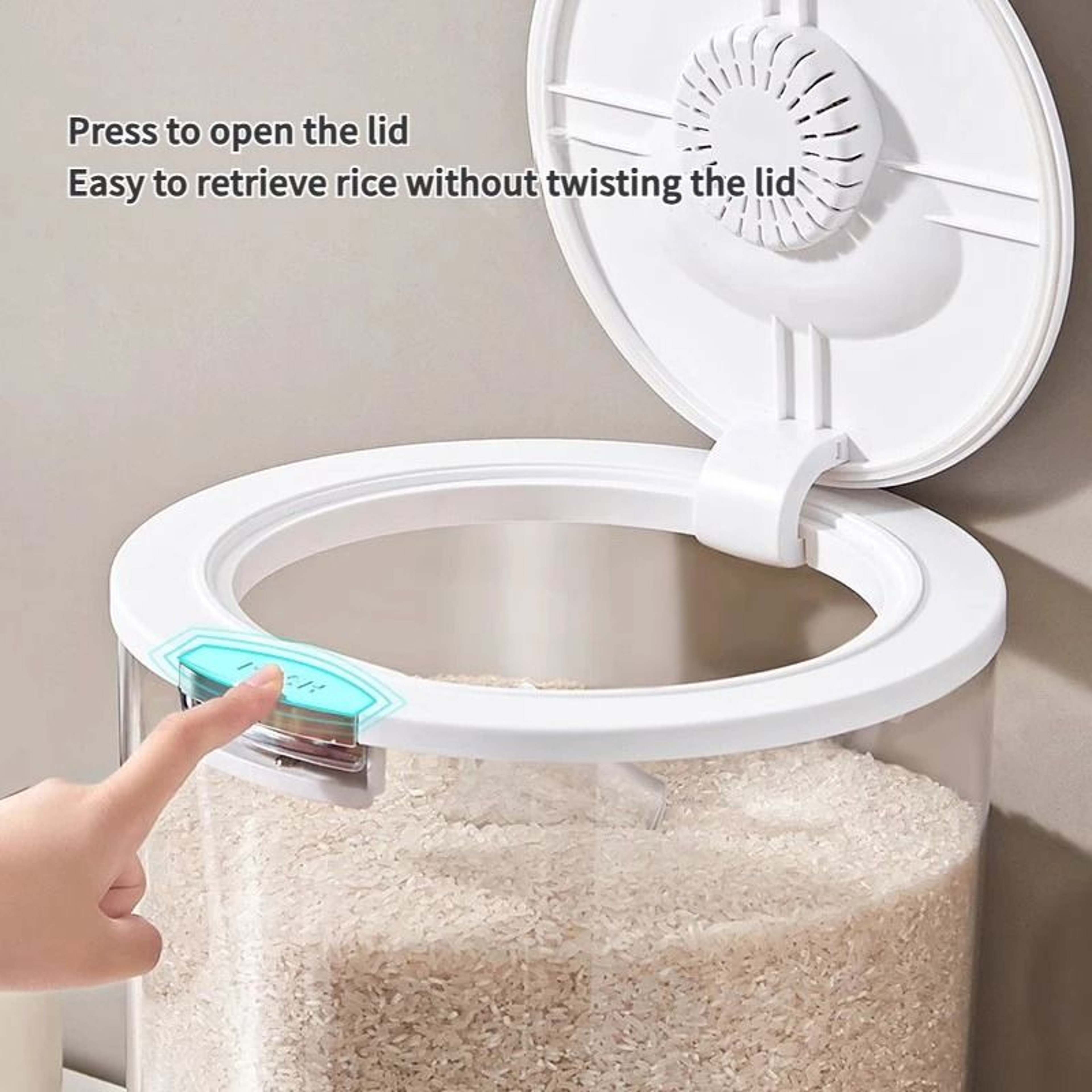 Elite Sealed Push Button Rice Dispenser And Moisture Proof Food Storage Container 5