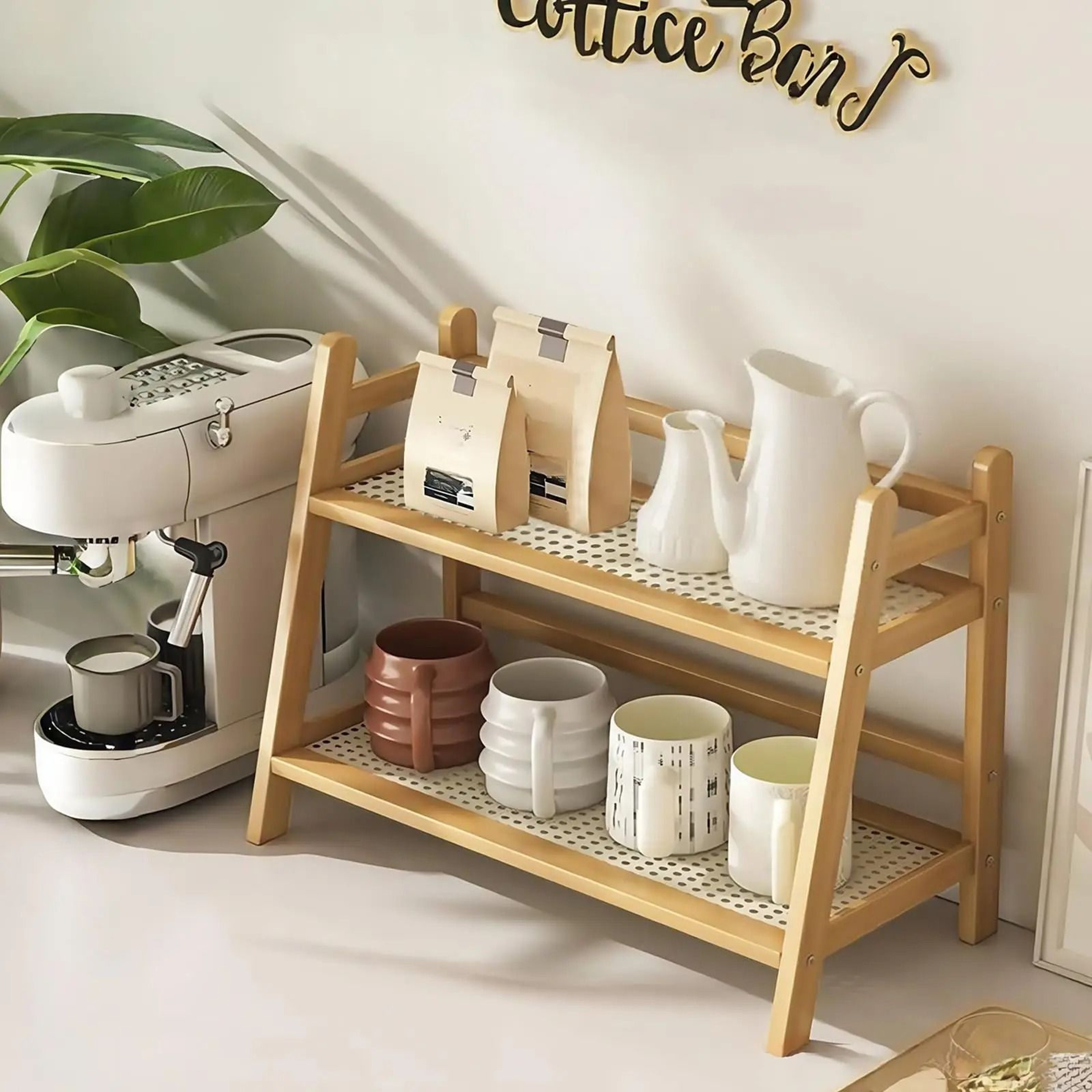 2Tier Bamboo Coffee Station Organizer And Countertop Mug Holder 1