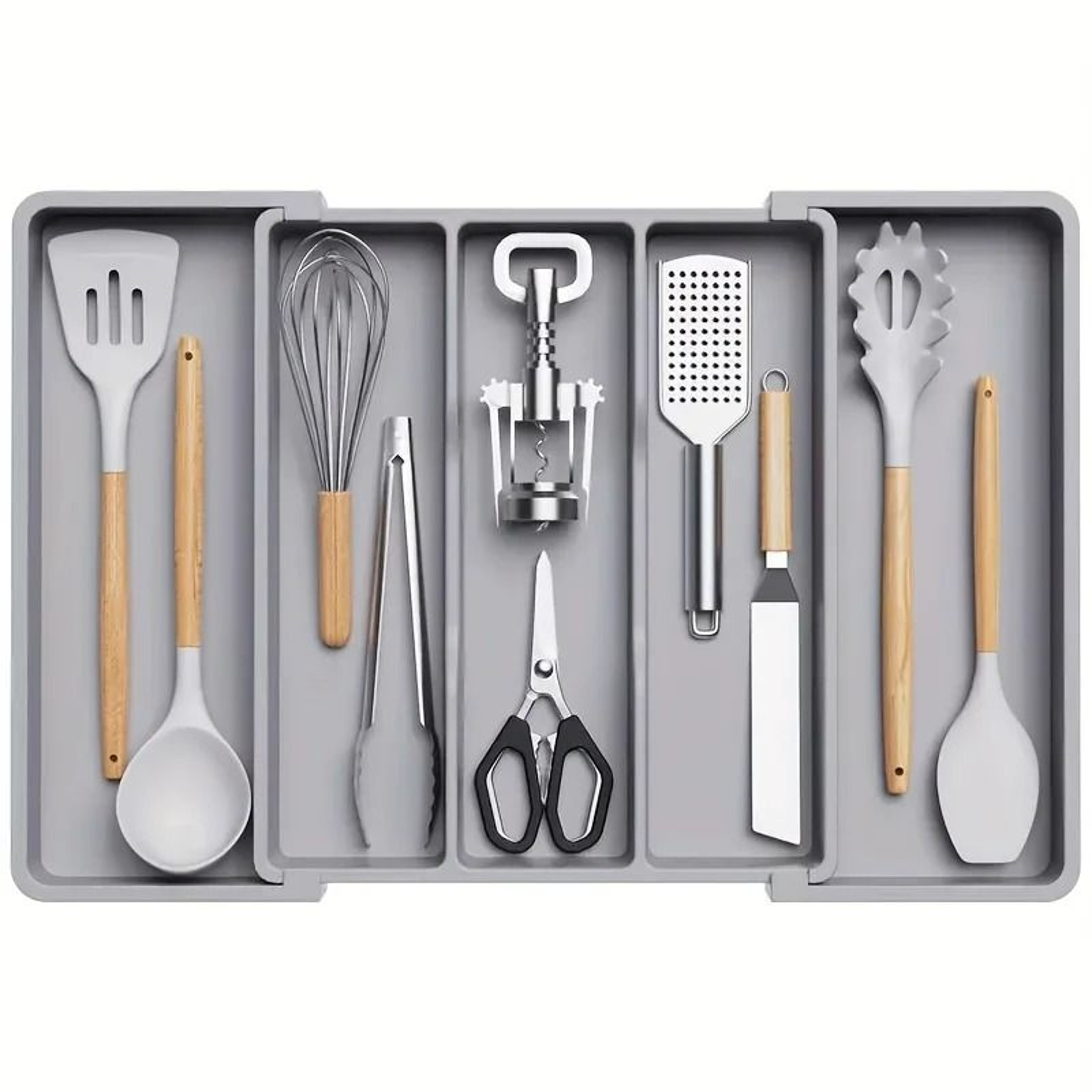 Expandable Large Plastic Kitchen Utensil Organizer And Adjustable Cutlery Divider 8