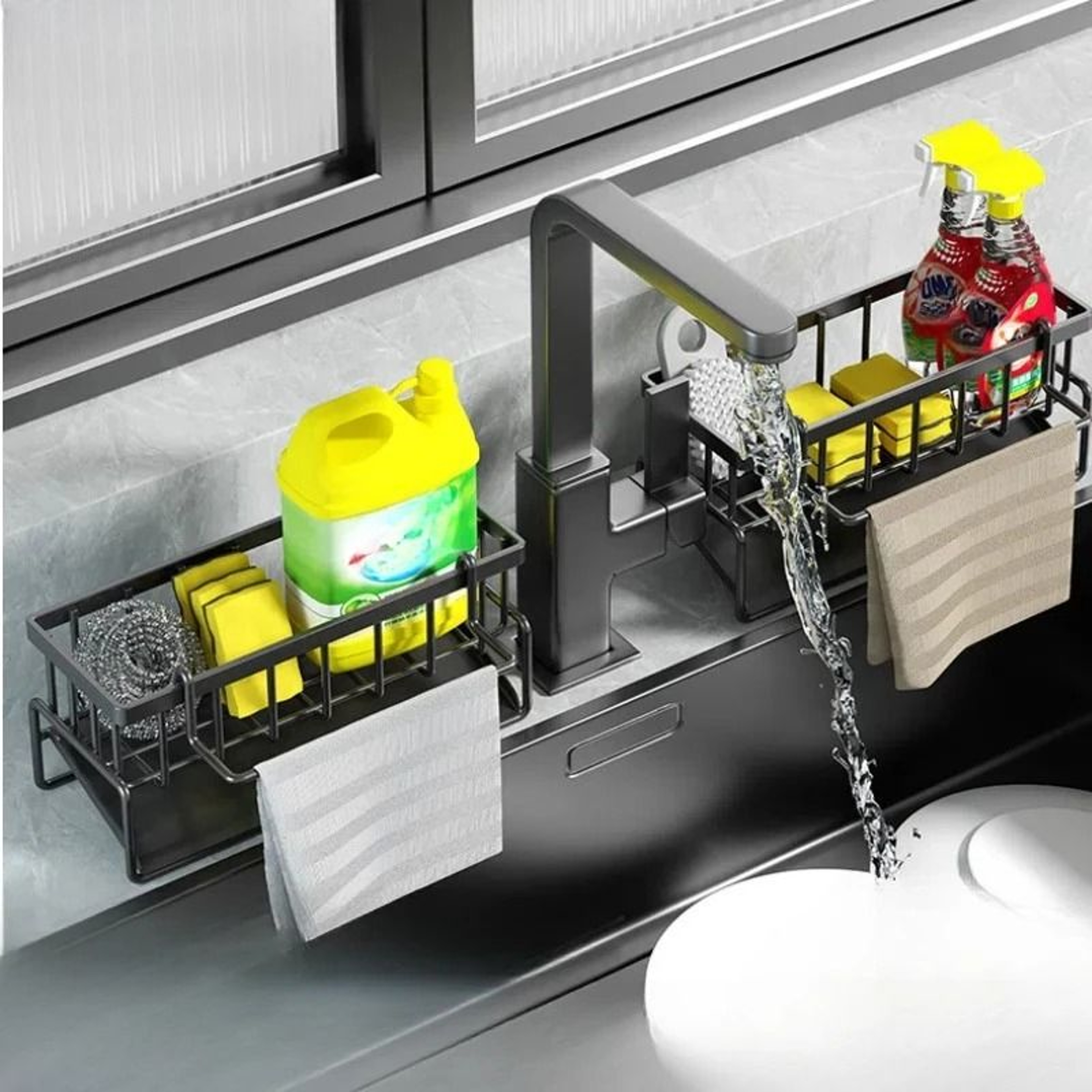 Kitchen Countertop Sponge Drain Rack And Multifunctional Dish Cloth Storage Organizer 3