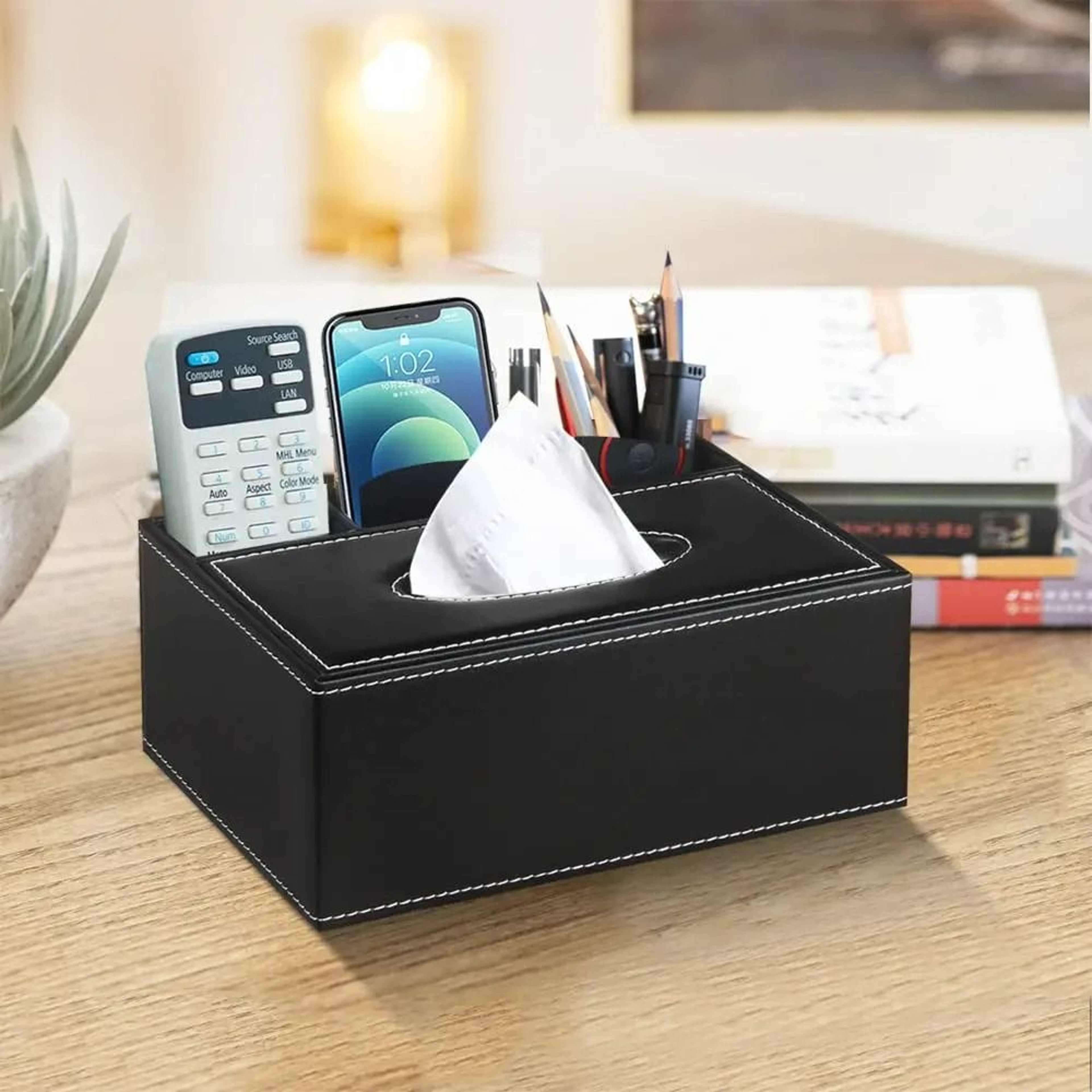 Multifunctional Tissue Box With BuiltIn Stationery And Remote Control Organizer 3