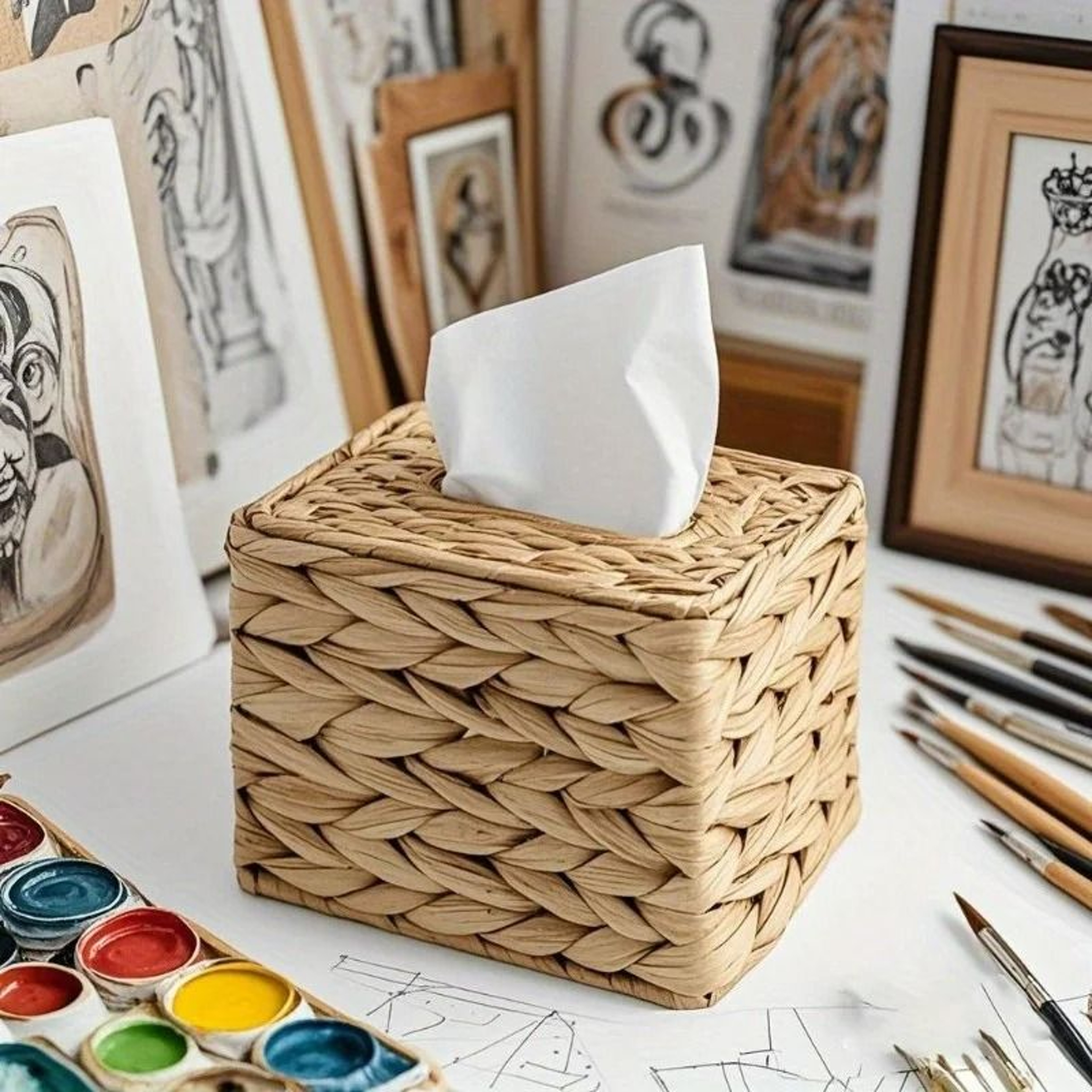 Woven Square Tissue Box Stand And Decorative Cubic Facial Tissue Cover 0