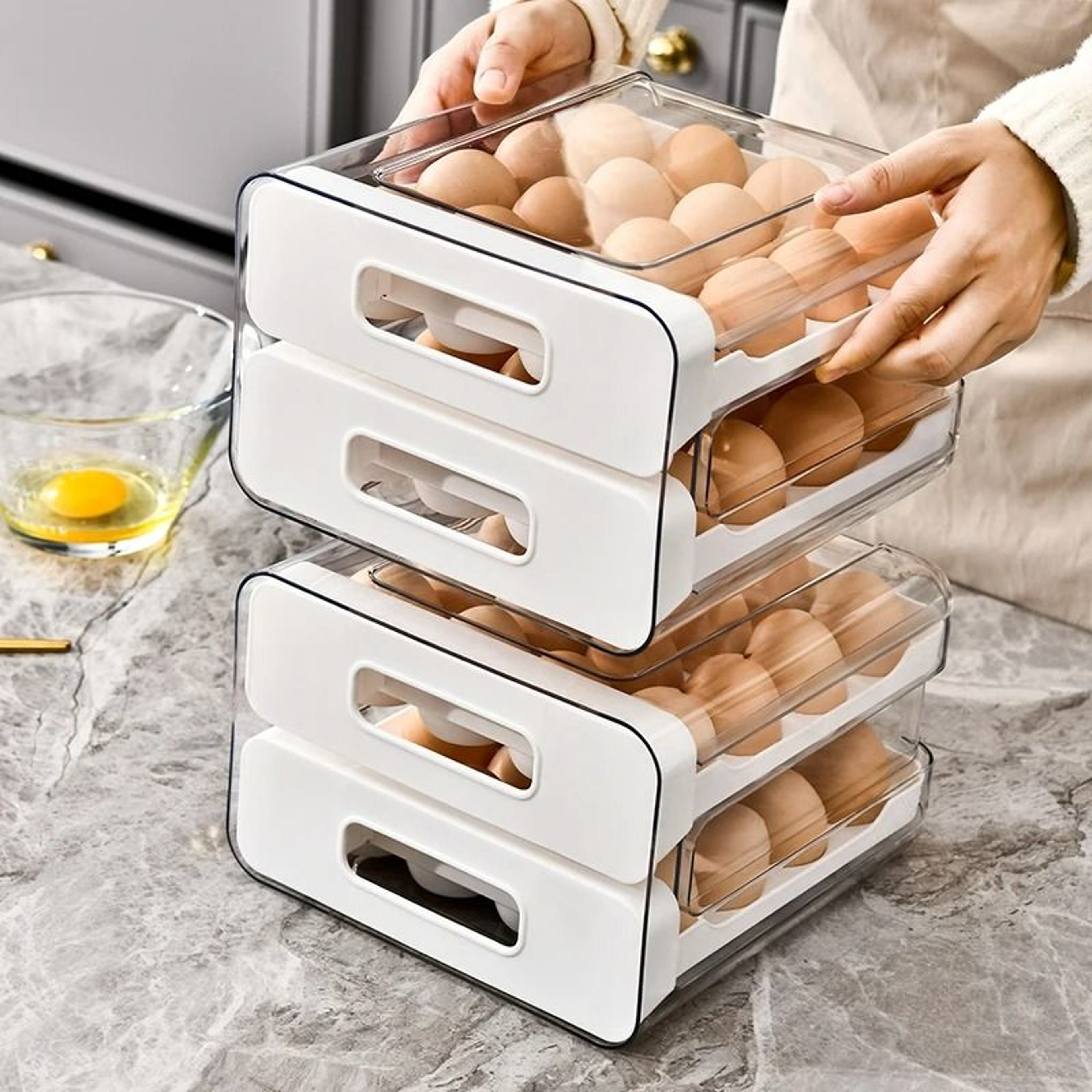 2Drawer Stackable Egg Storage Tray And Refrigerator SlideOut Fresh Box 2