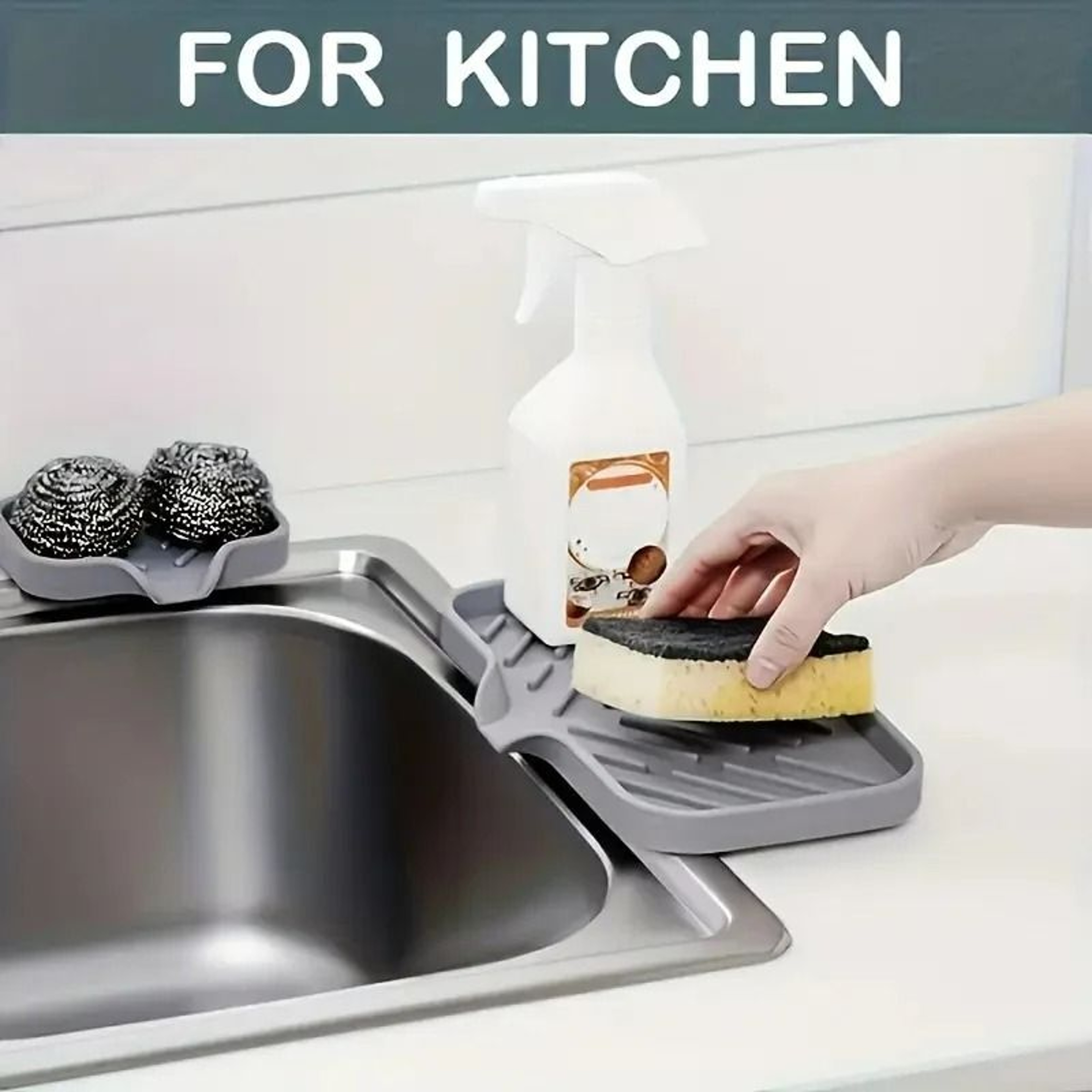 Silicone Countertop Kitchen Sink Organizer Tray And NonSlip Waterproof Sponge Soap Caddy 1