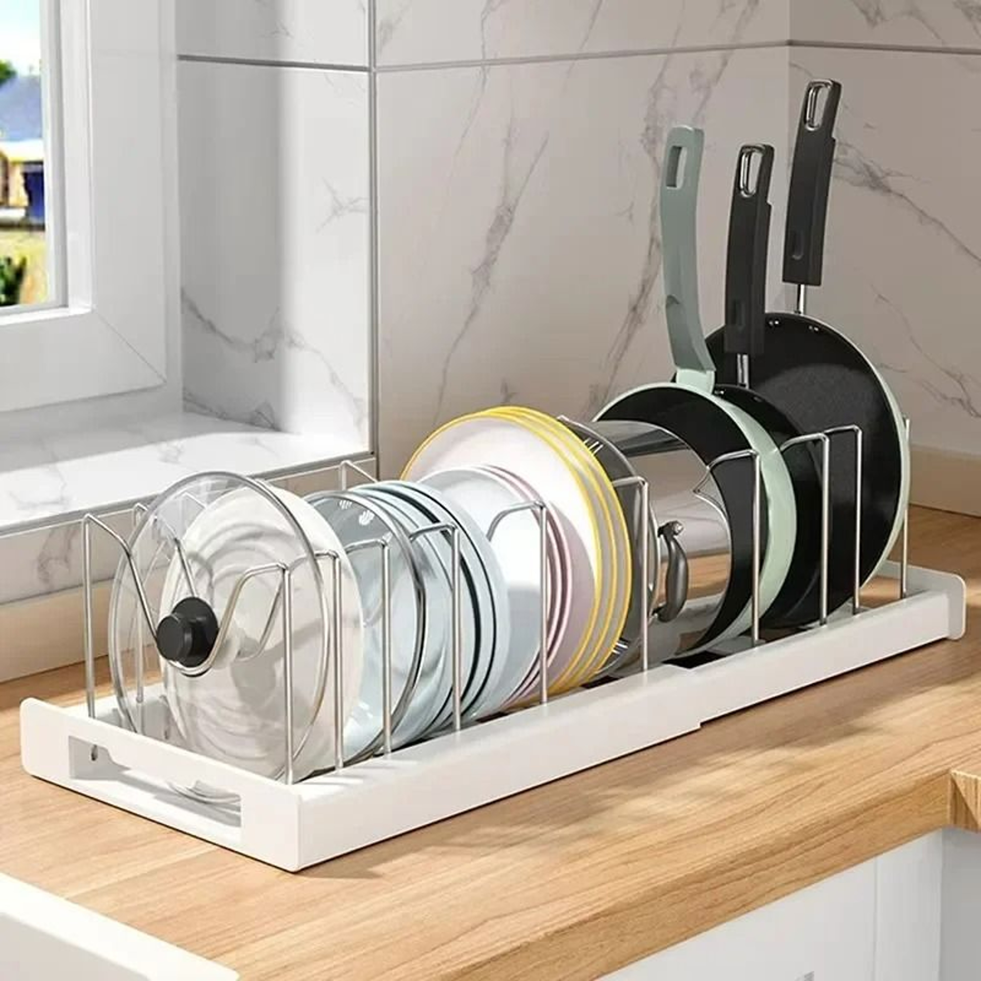 Expandable Pots And Pans Organizer Rack And Adjustable Countertop Cookware Storage Holder 3