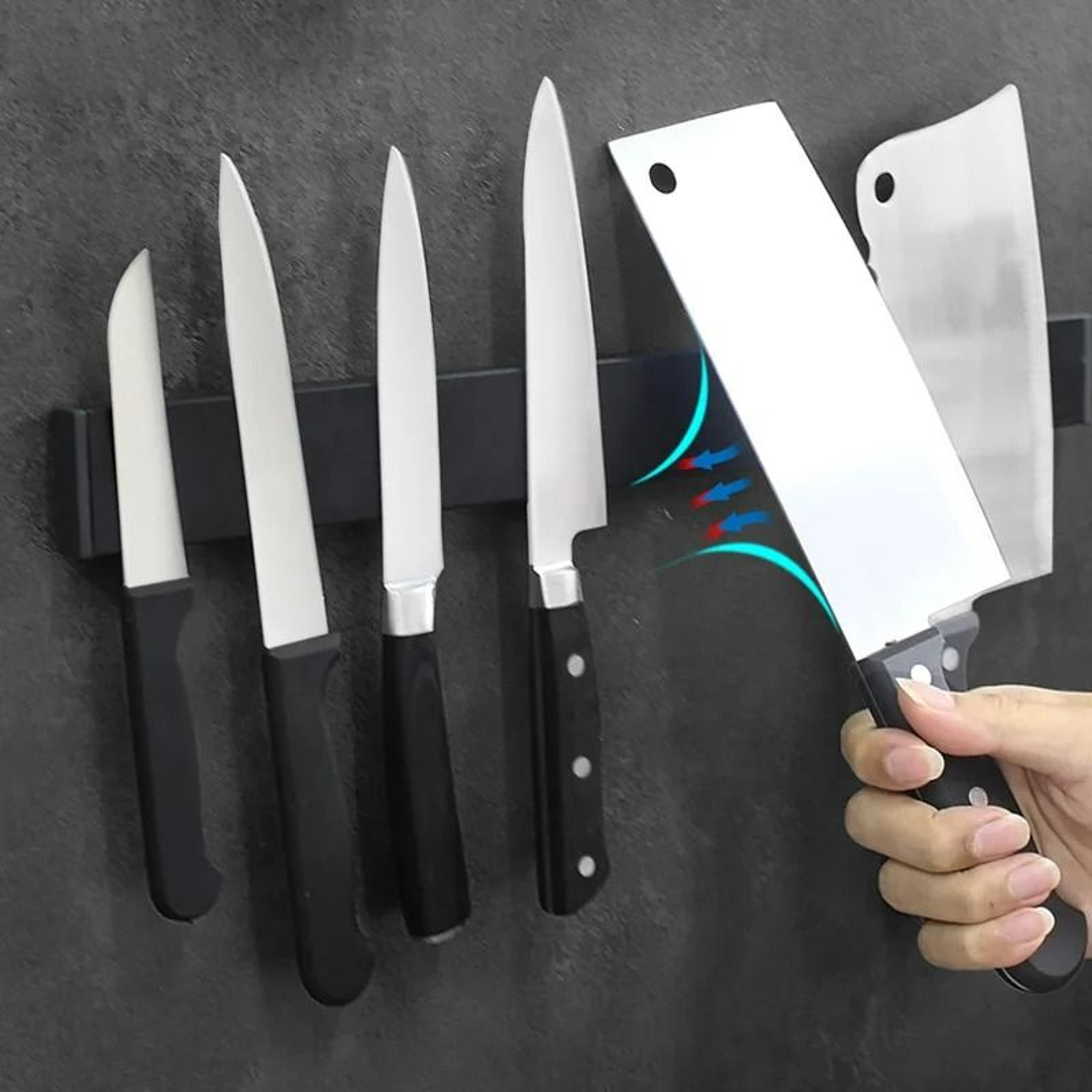 Black Stainless Steel Magnetic Knife Holder And NonPiercing WallMounted Knife Block Storage Bar 2