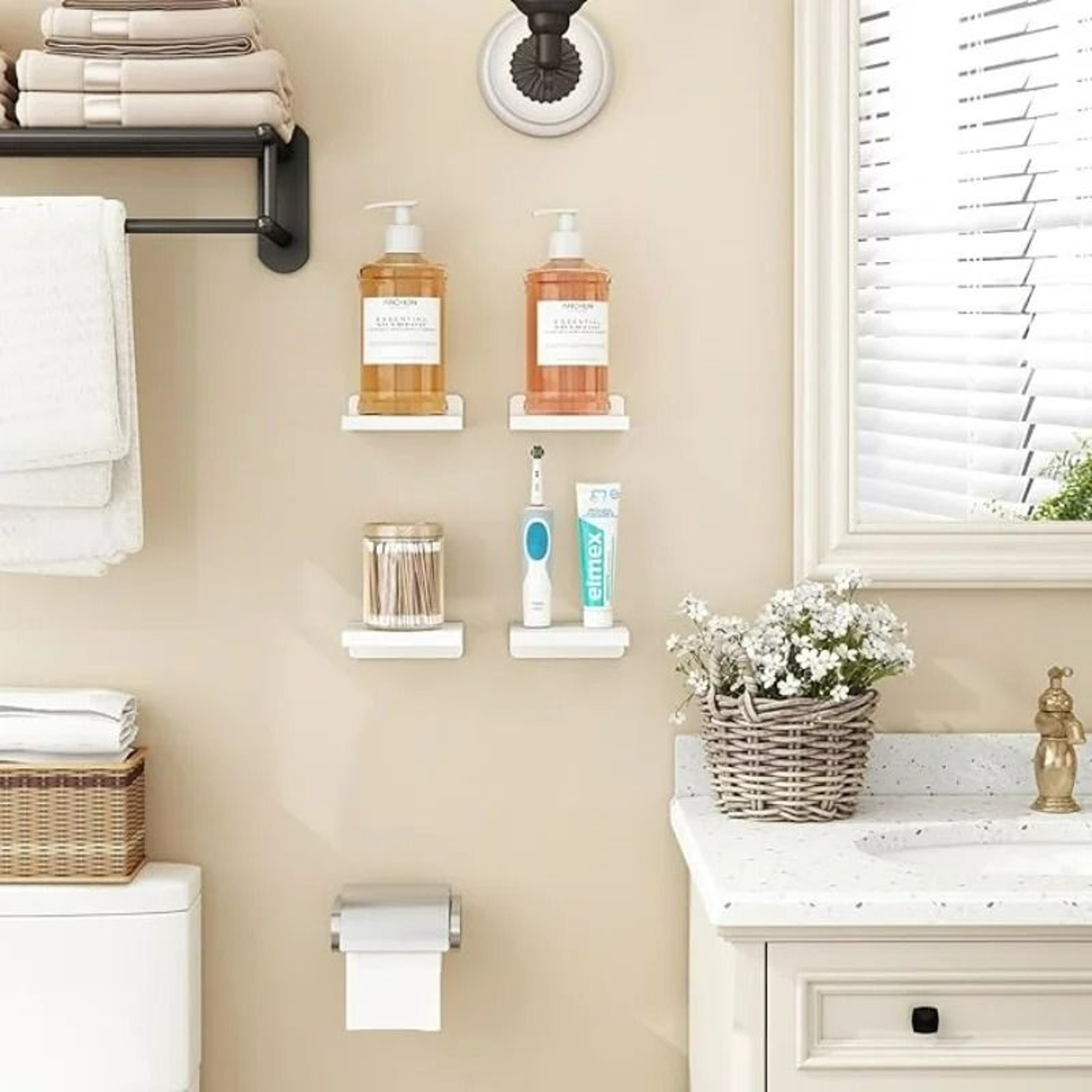 4 Pcs White Floating Shelves For Wall Rustic Wood Small Wall Mounted Shelves 3