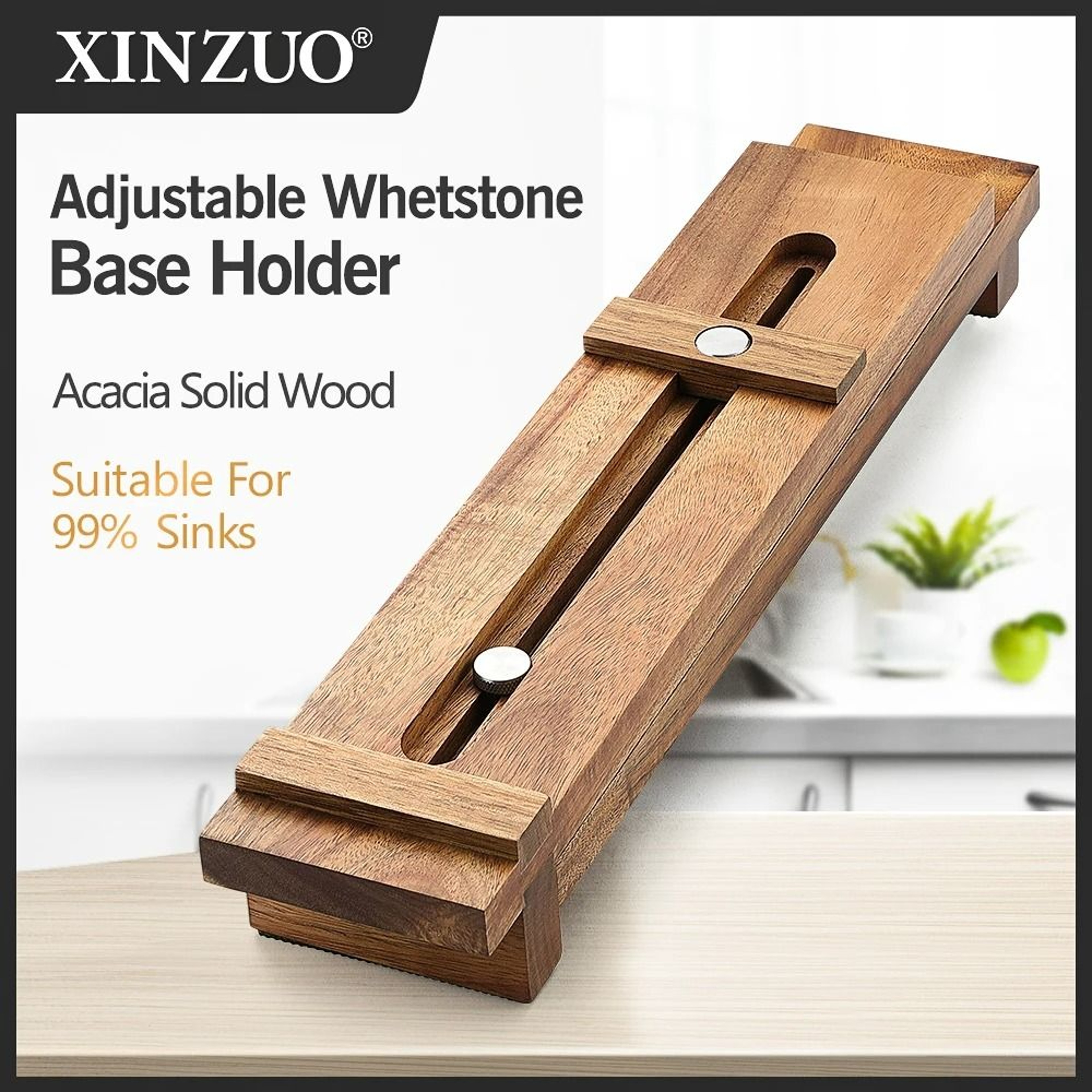 Acacia Wood Adjustable Whetstone Base Holder 0
