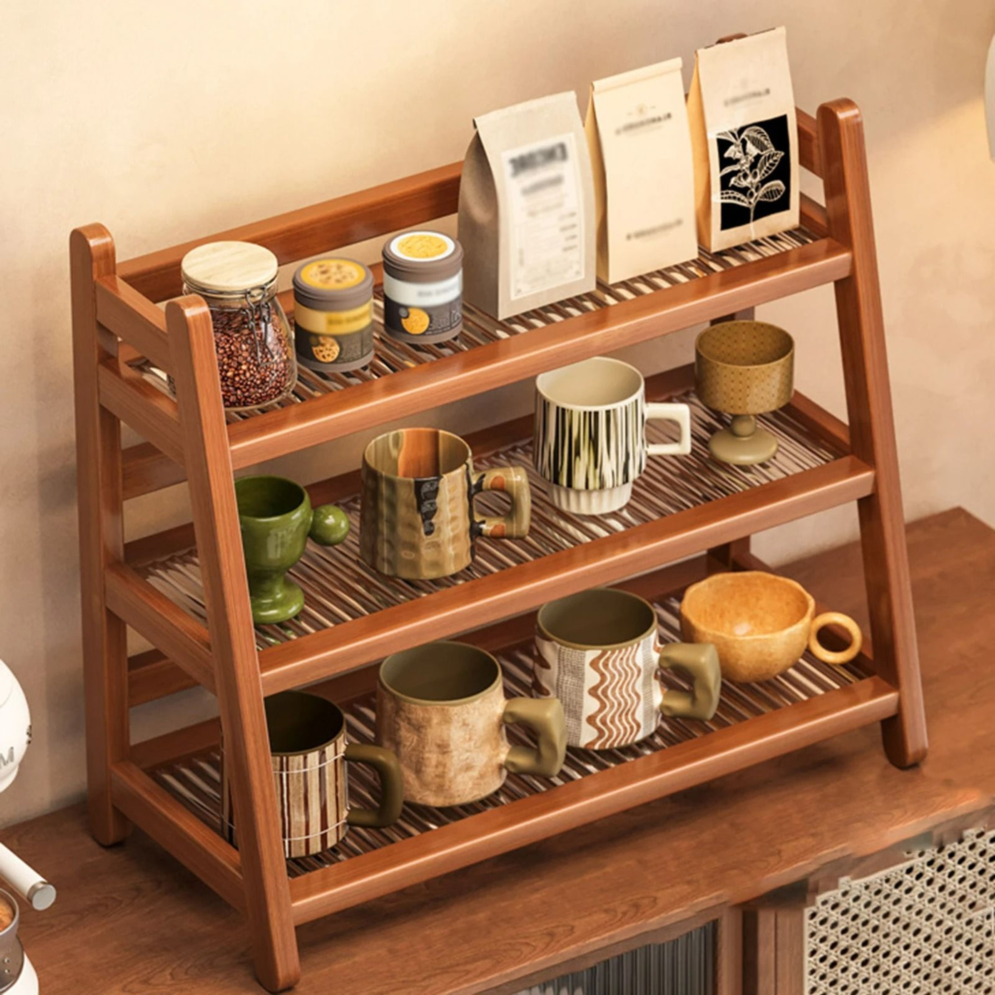 MultiTier Wooden Coffee Syrup  Mug Display Stand 2