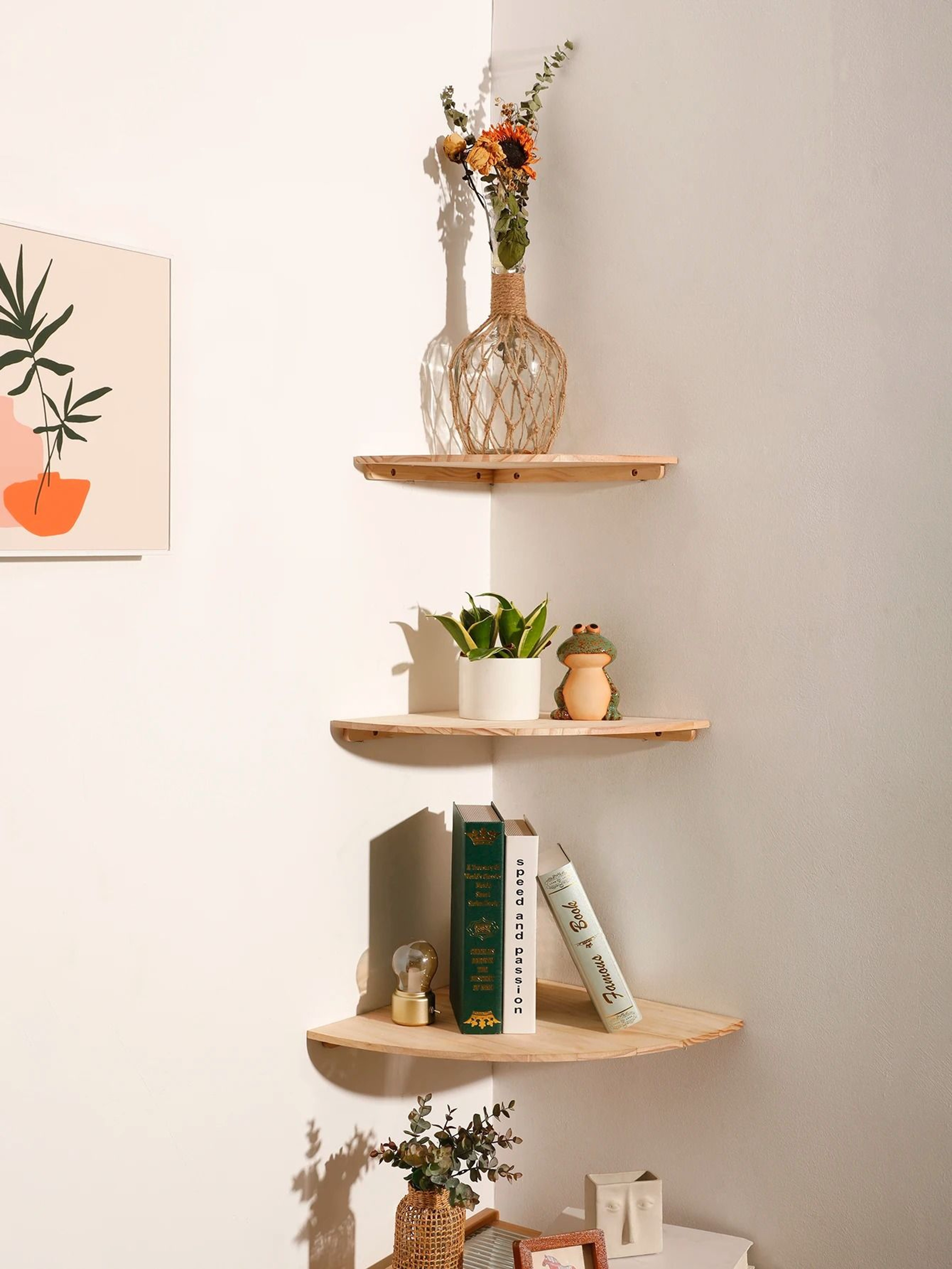 Scalloped Wooden Floating Corner Shelf Ledge 0