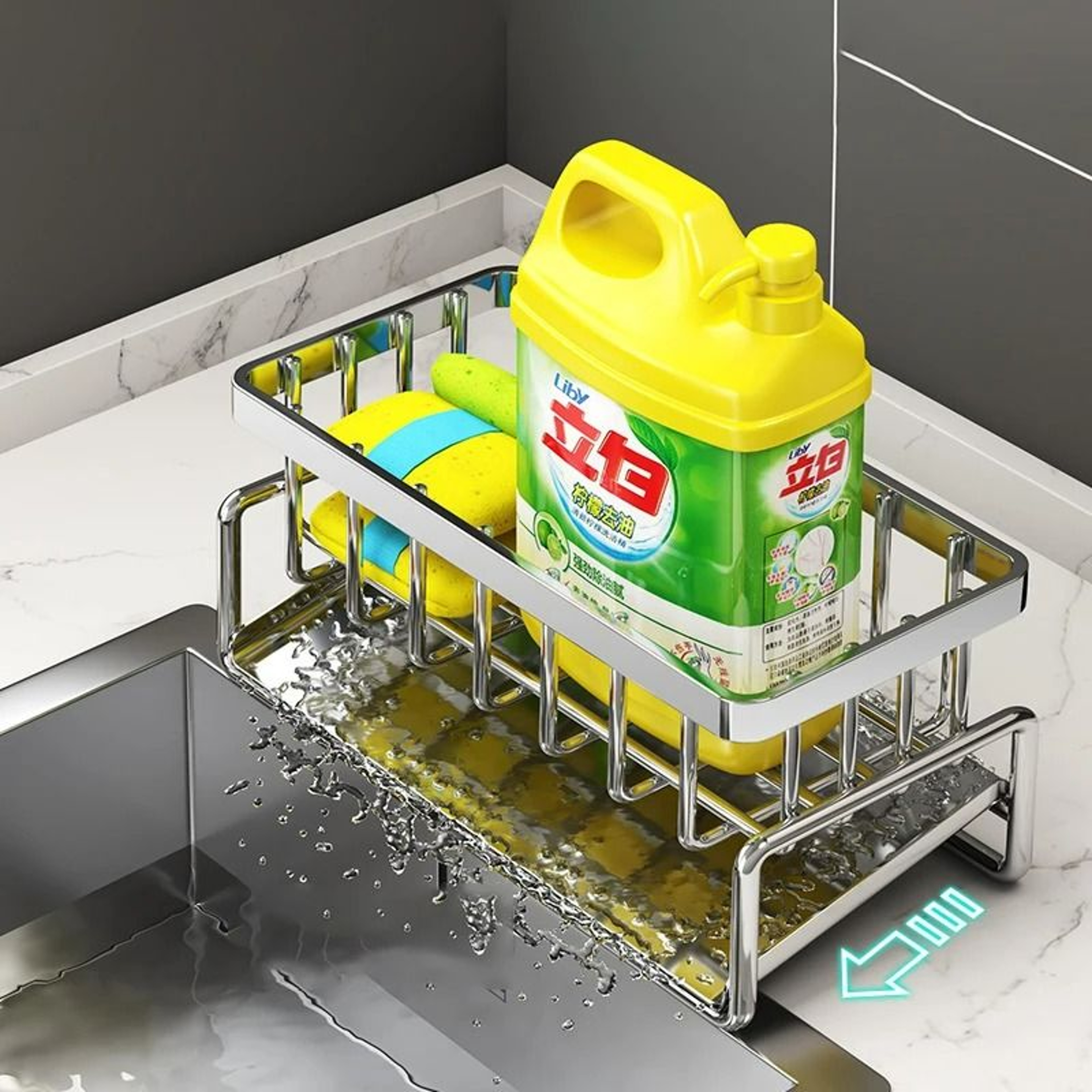 FaucetMounted Stainless Steel Sink Caddy  Adjustable Sponge Soap And Dishcloth Drainer Organizer 4