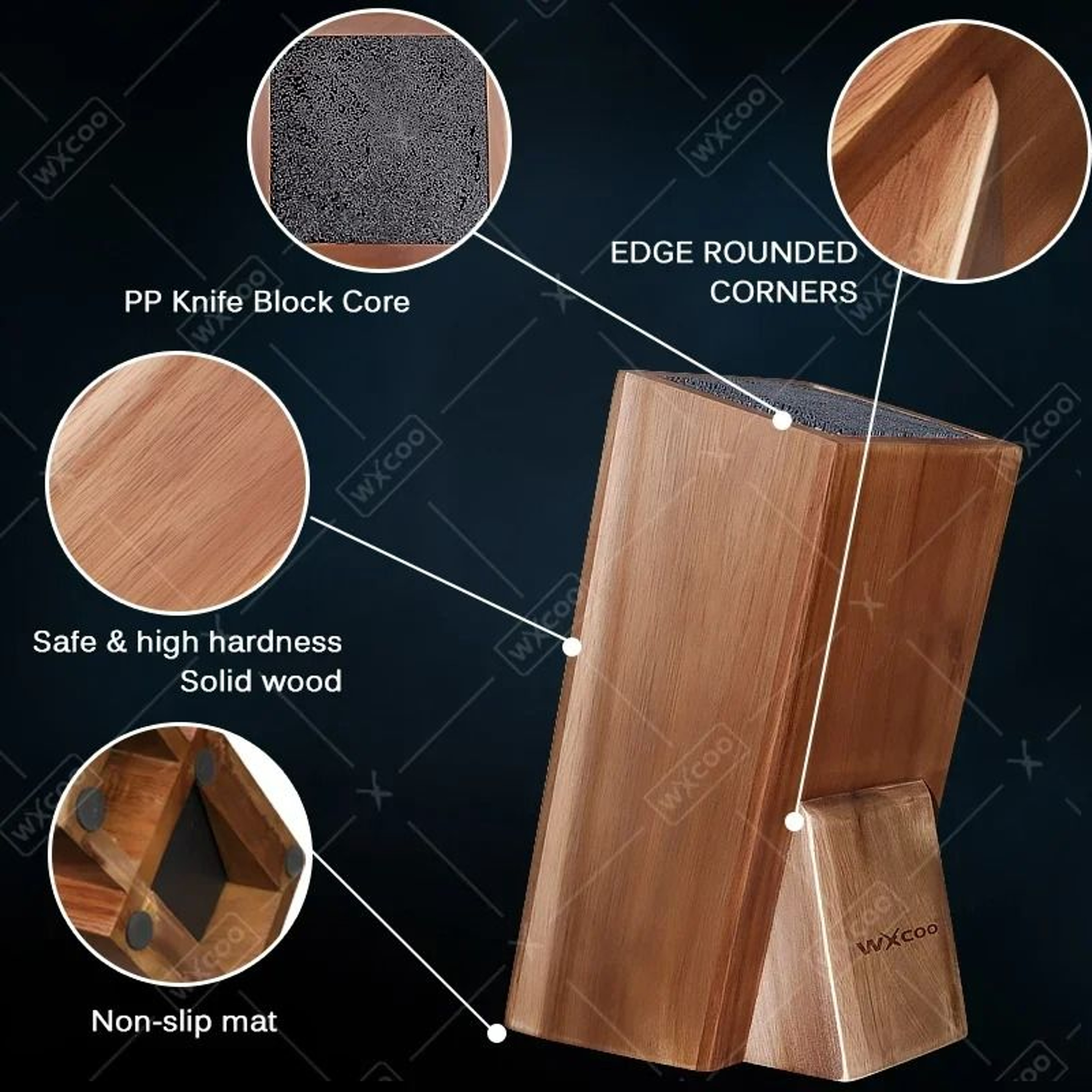Acacia Wood Universal Knife Block  Premium Solid Wood Countertop Storage Holder Stand With Protecti 2