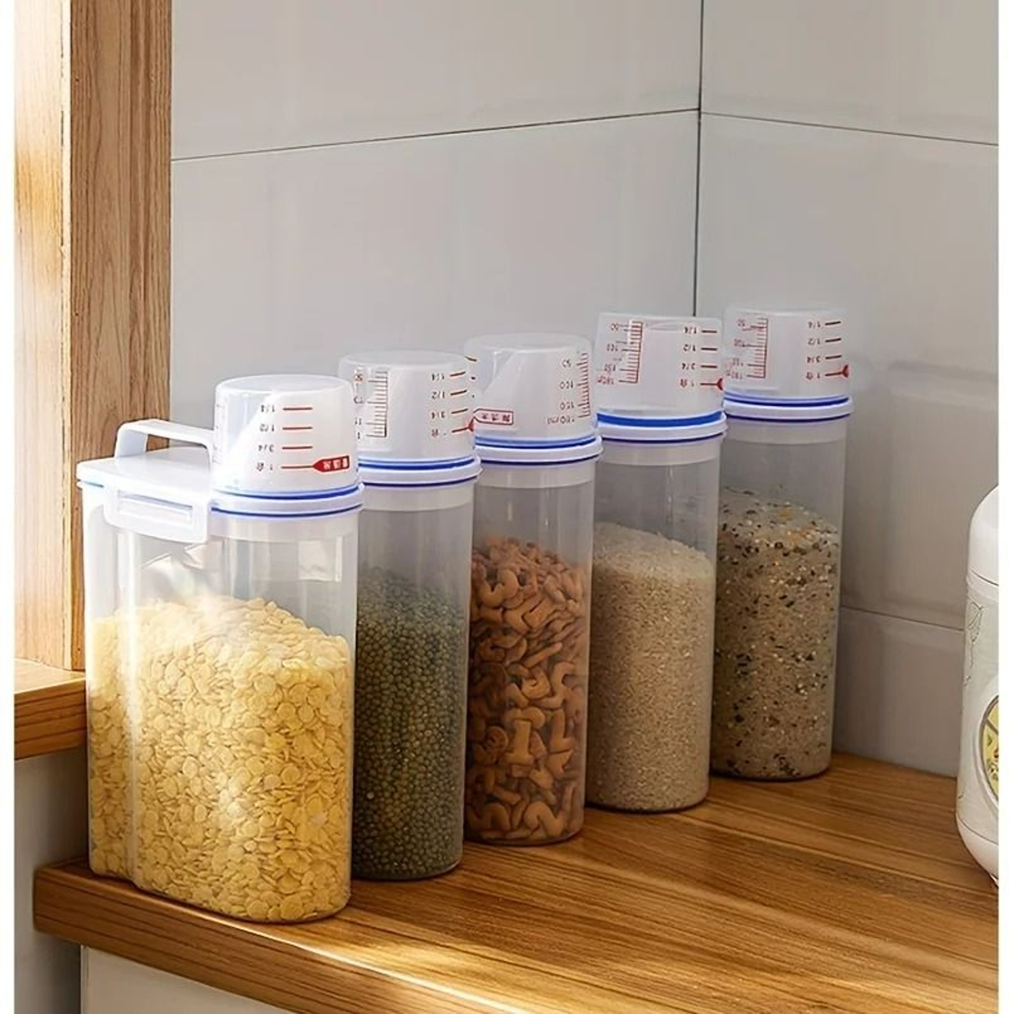 Airtight Large Grain Dispenser Set  2Piece MoistureProof Containers For Rice And Pet Food 5
