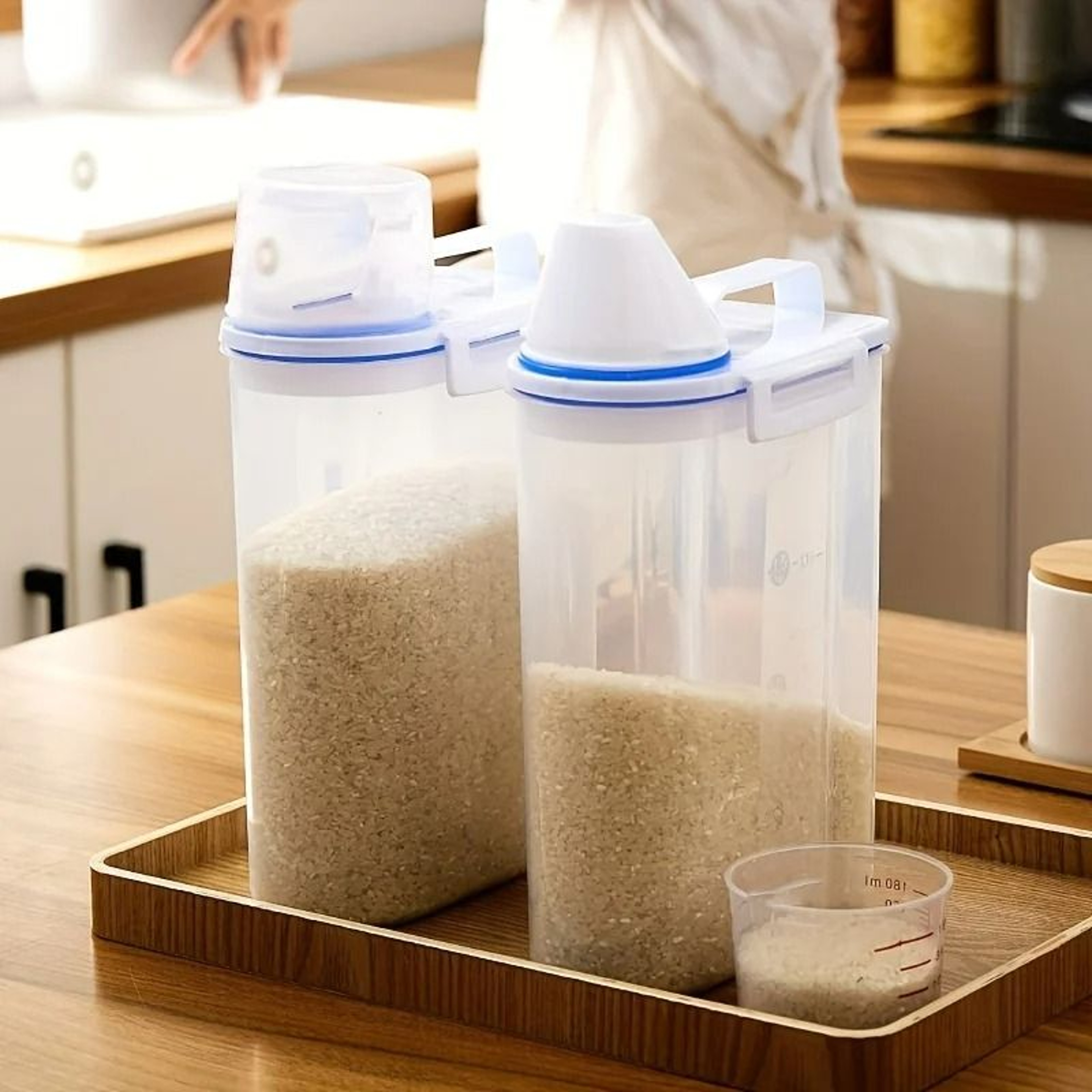 Airtight Large Grain Dispenser Set  2Piece MoistureProof Containers For Rice And Pet Food 7