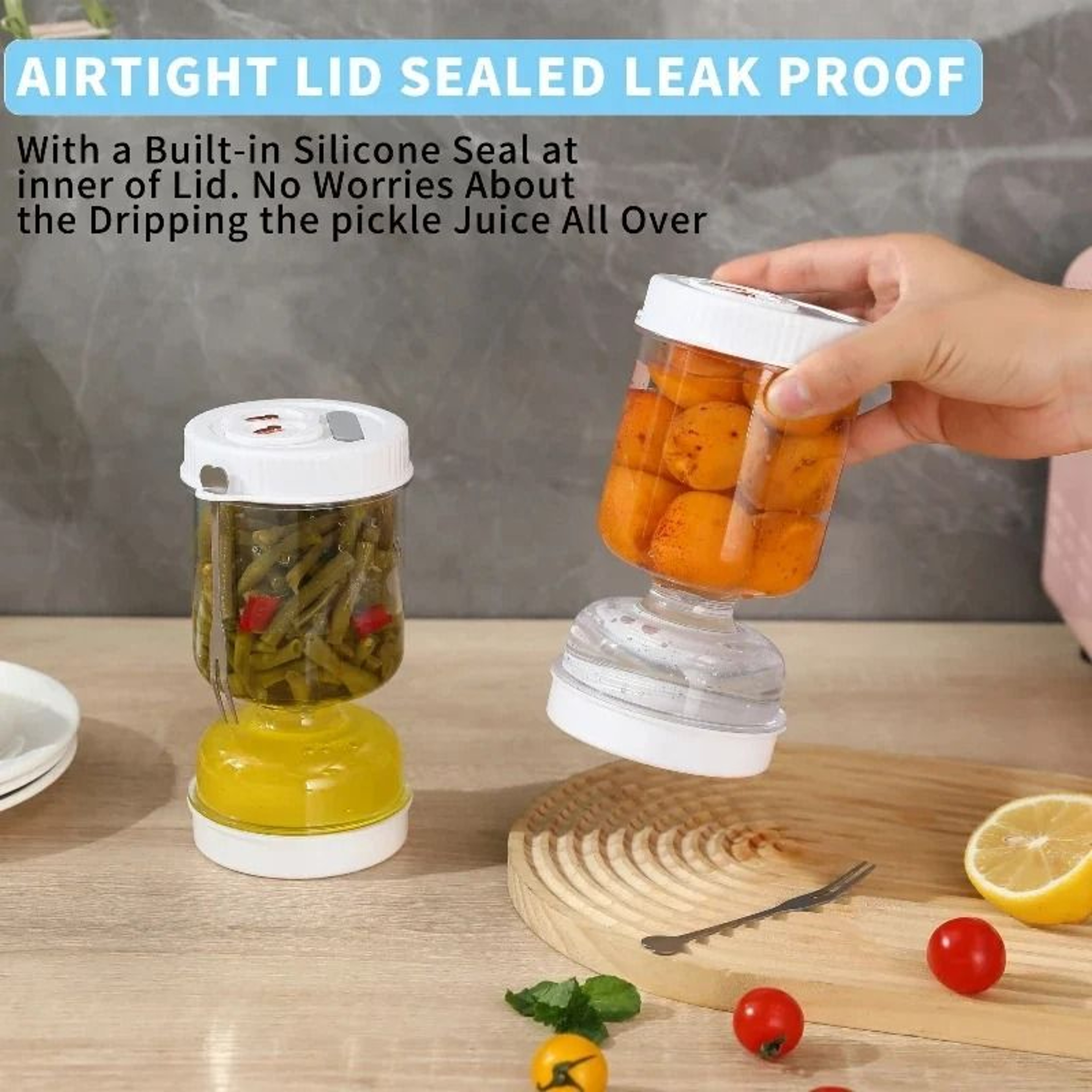 Hourglass Pickle Jar With Strainer  Airtight Leakproof Olive Kimchi  Jalapeno Storage Container 3
