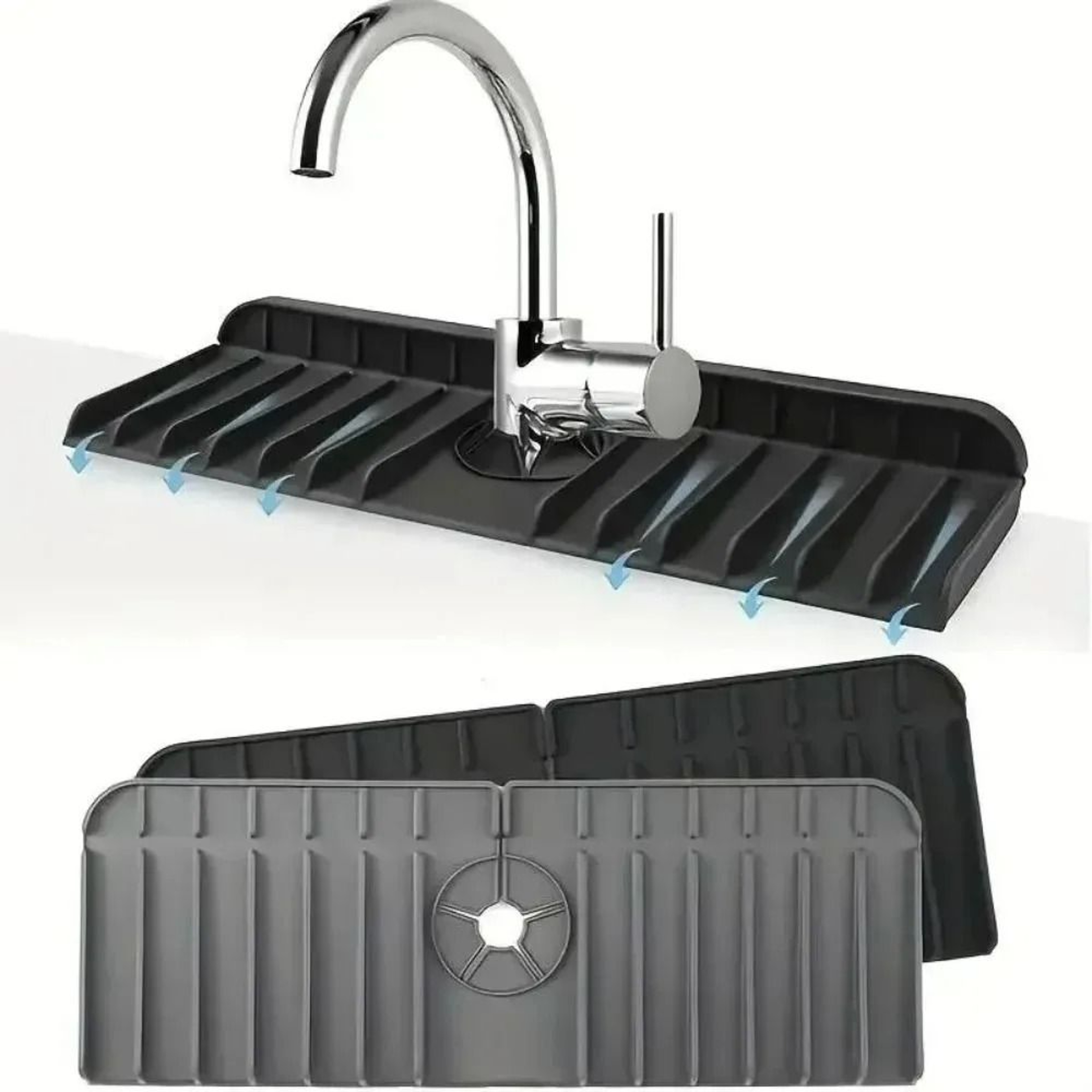 Silicone Sink Faucet Draining Mat  SplashProof Countertop Drying Pad  Soap Sponge Organizer 2