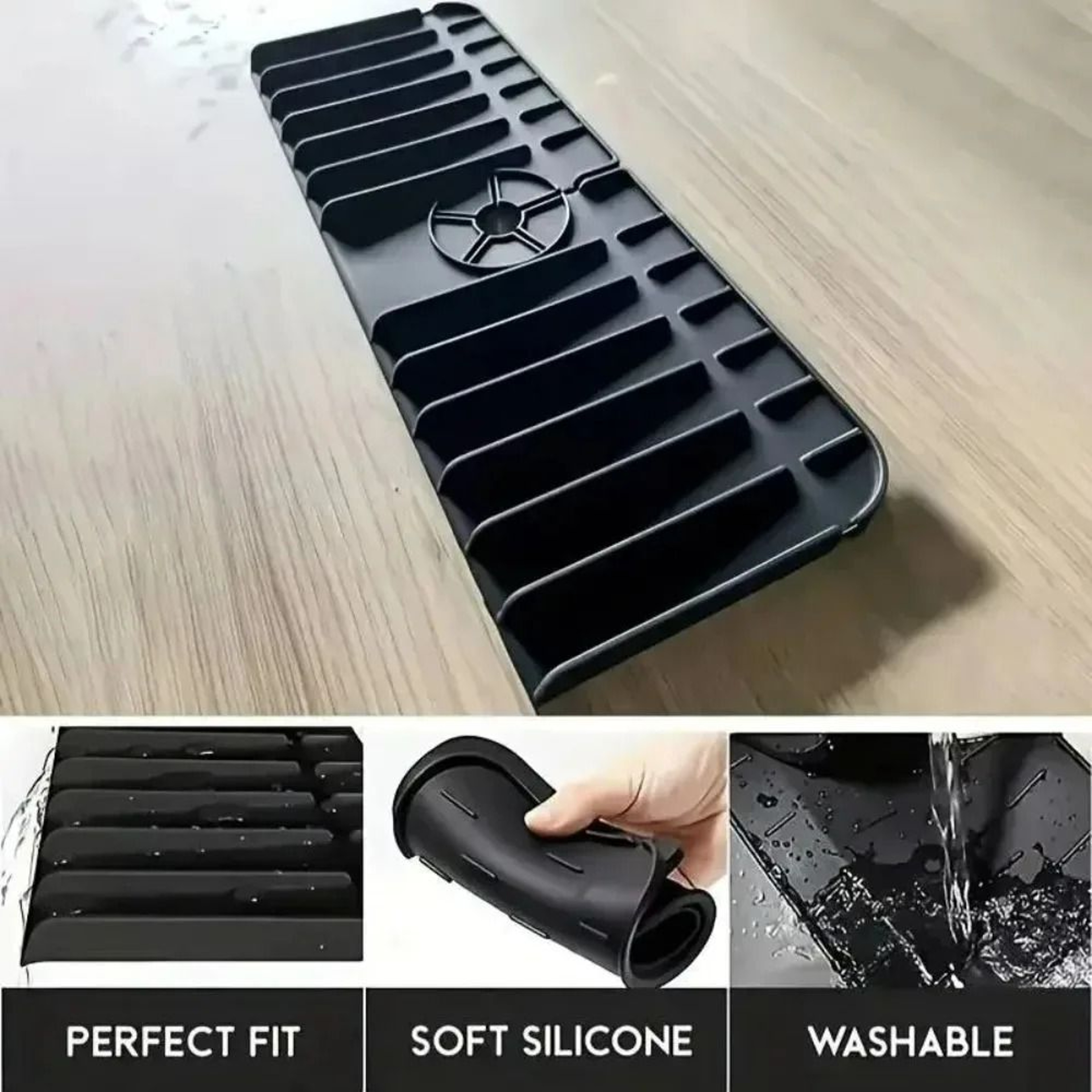 Silicone Sink Faucet Draining Mat  SplashProof Countertop Drying Pad  Soap Sponge Organizer 3