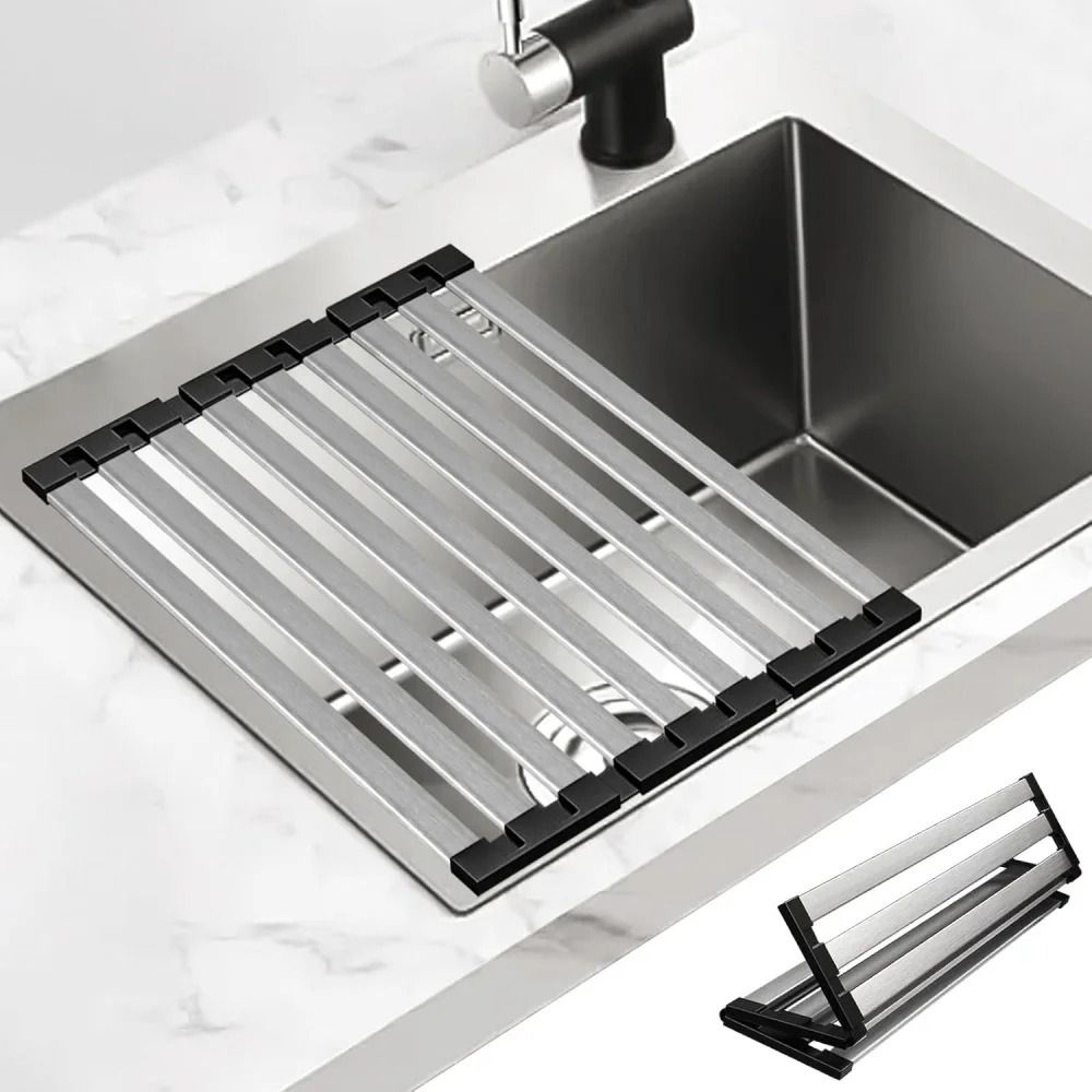 Stainless Steel Sink Drain Rack  Foldable Retractable Dish Storage  Drying Basket 0