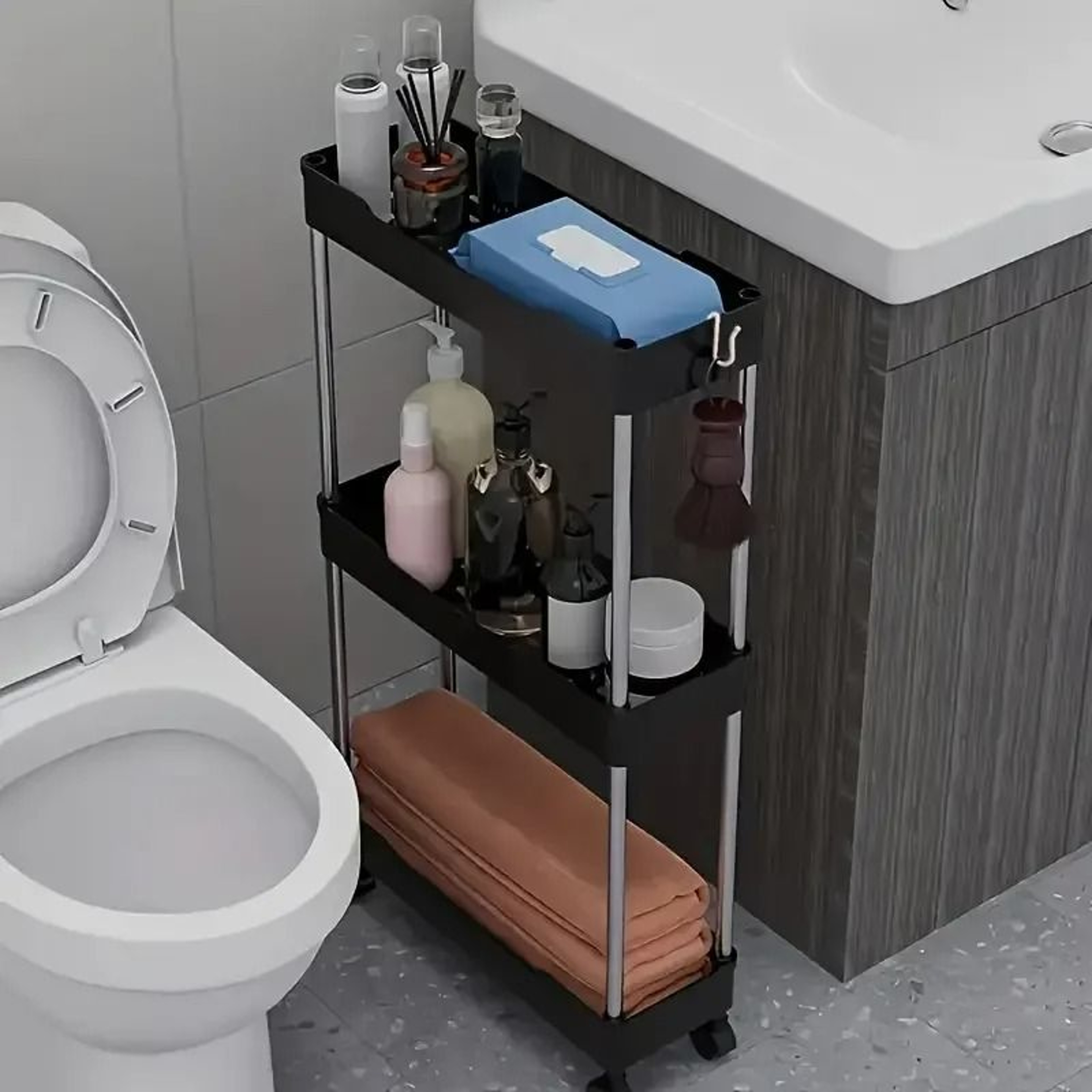3Tier UltraThin Rolling Storage Cart  MultiFunction Slim Sliding Shelves For Kitchen  Bathroom 4