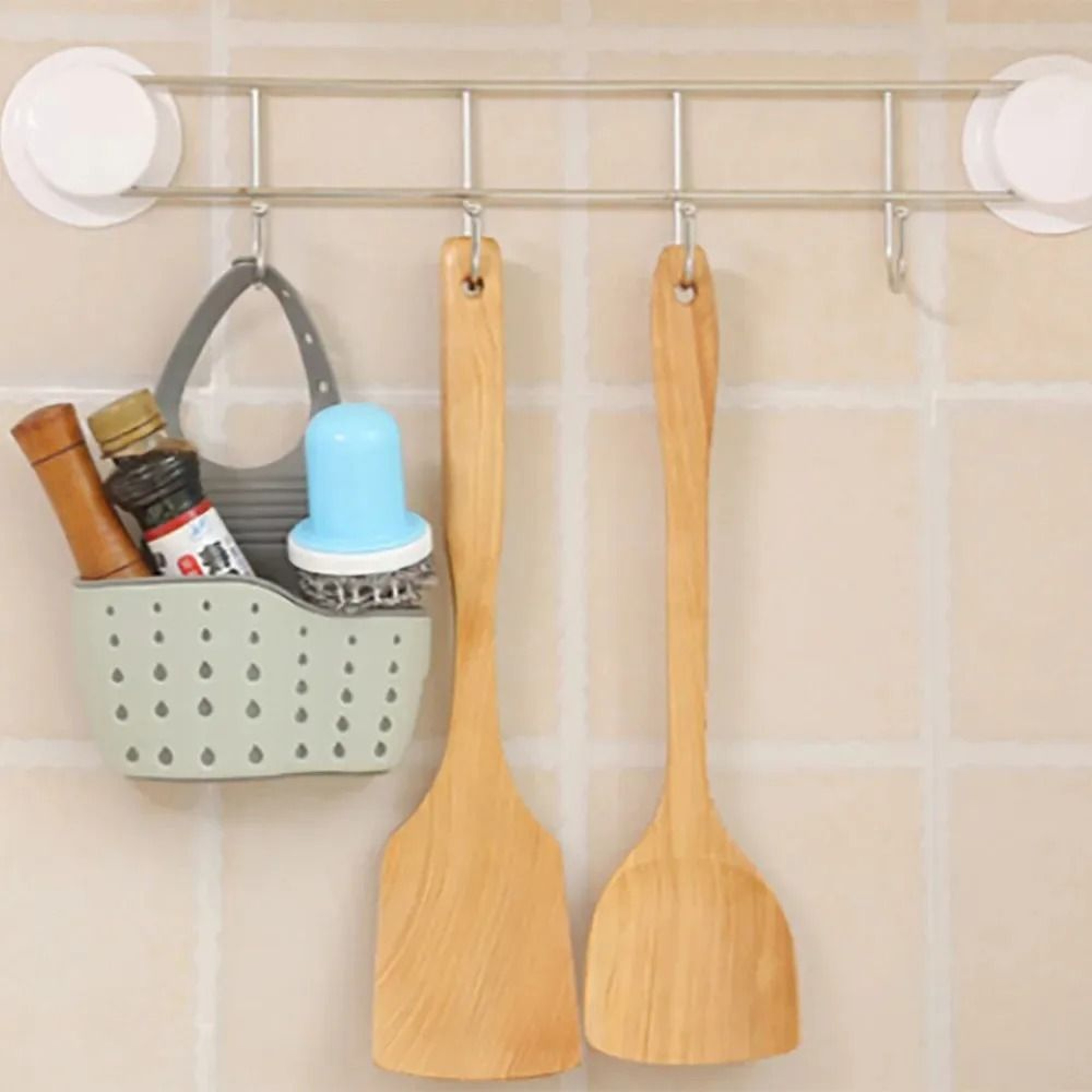 Kitchen Sink Hanging Drain Basket  Adjustable Faucet Sponge  Soap Storage Rack Organizer 3