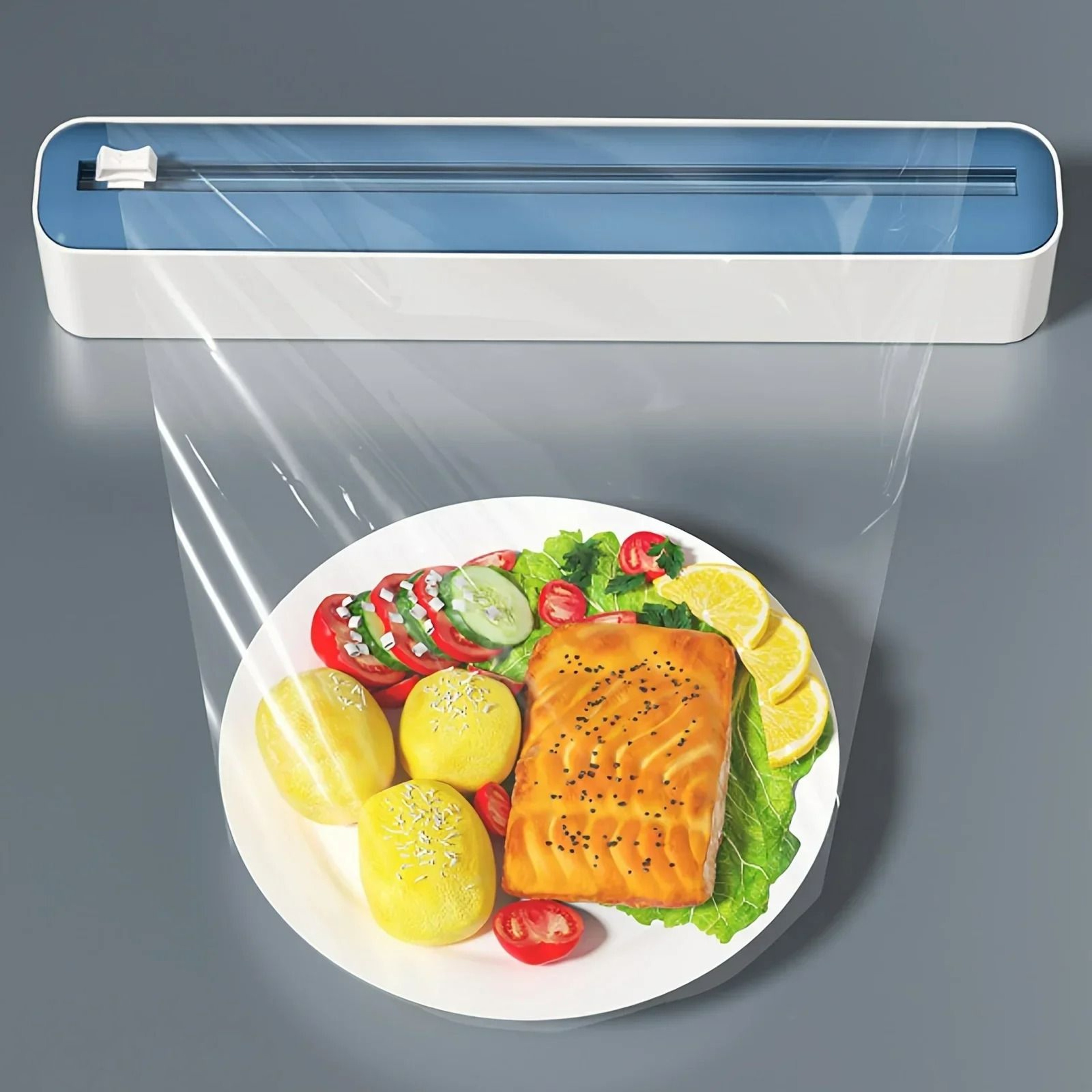 2in1 Plastic Wrap  Foil Dispenser With Slide Cutter  Durable Kitchen Organizer With Suction Cup Bas 3