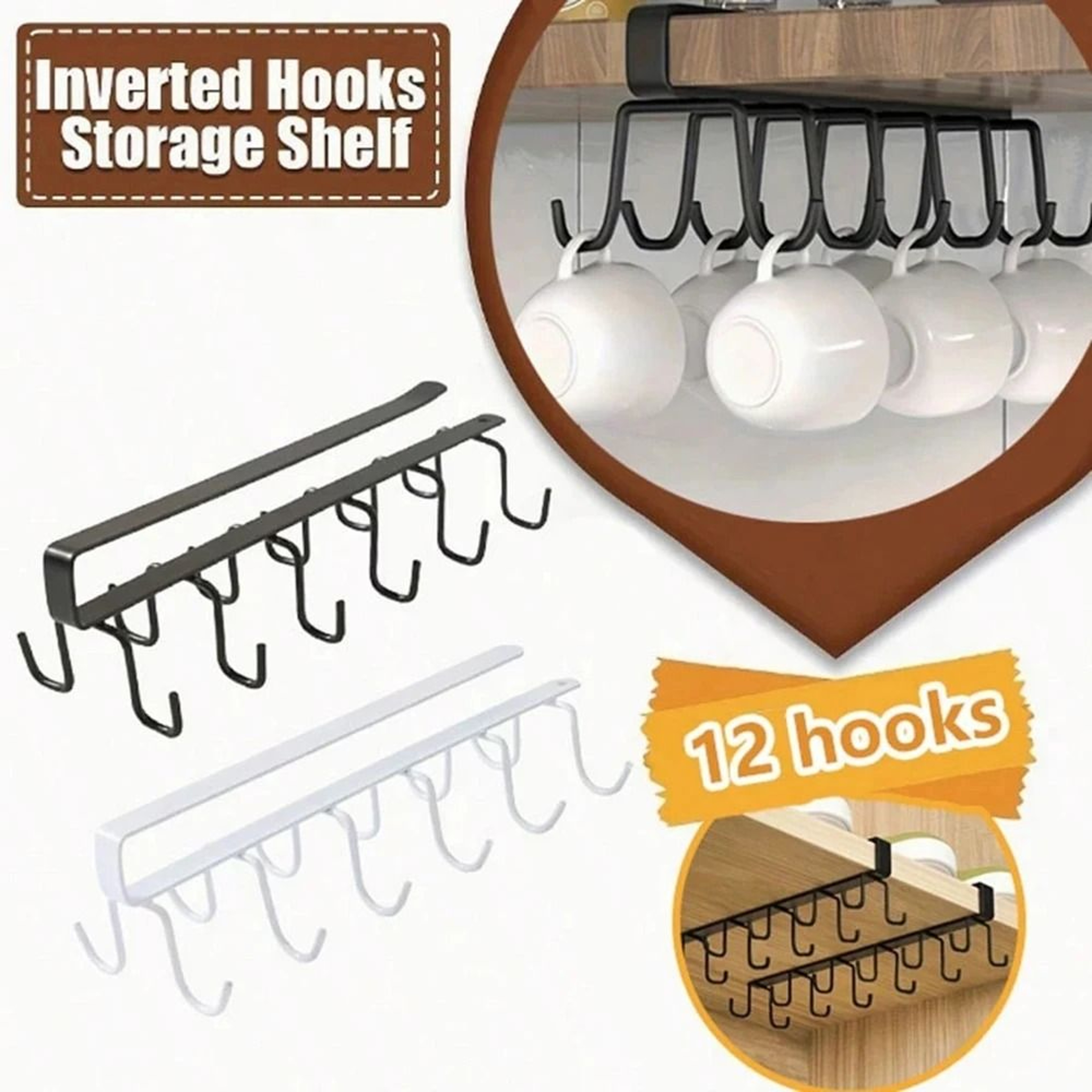 UnderCabinet DoubleRow Hanging Mug Rack  8 Hooks 1