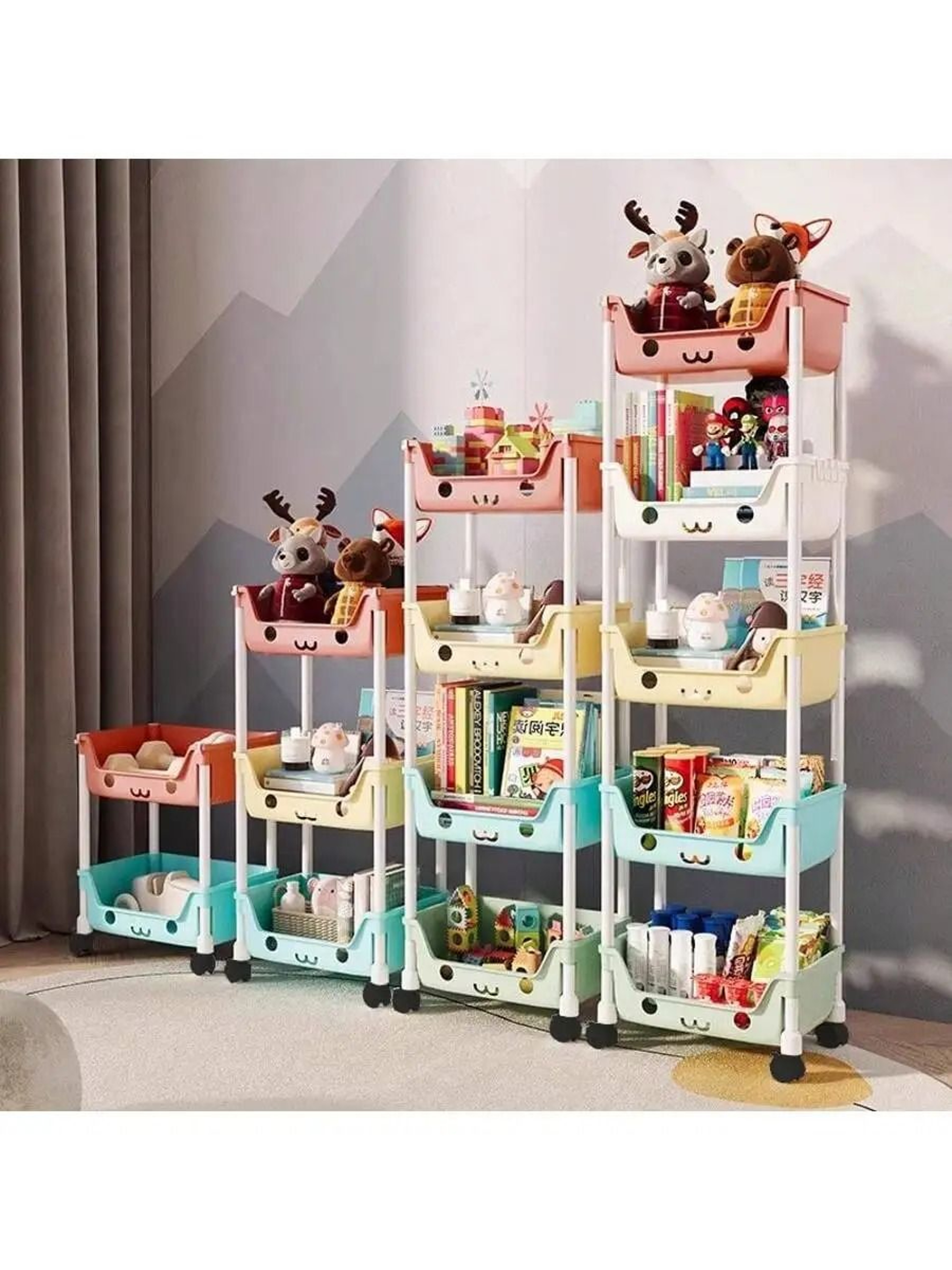 MultiTier Slim Rolling Utility Cart With Storage Bins And Hooks 0