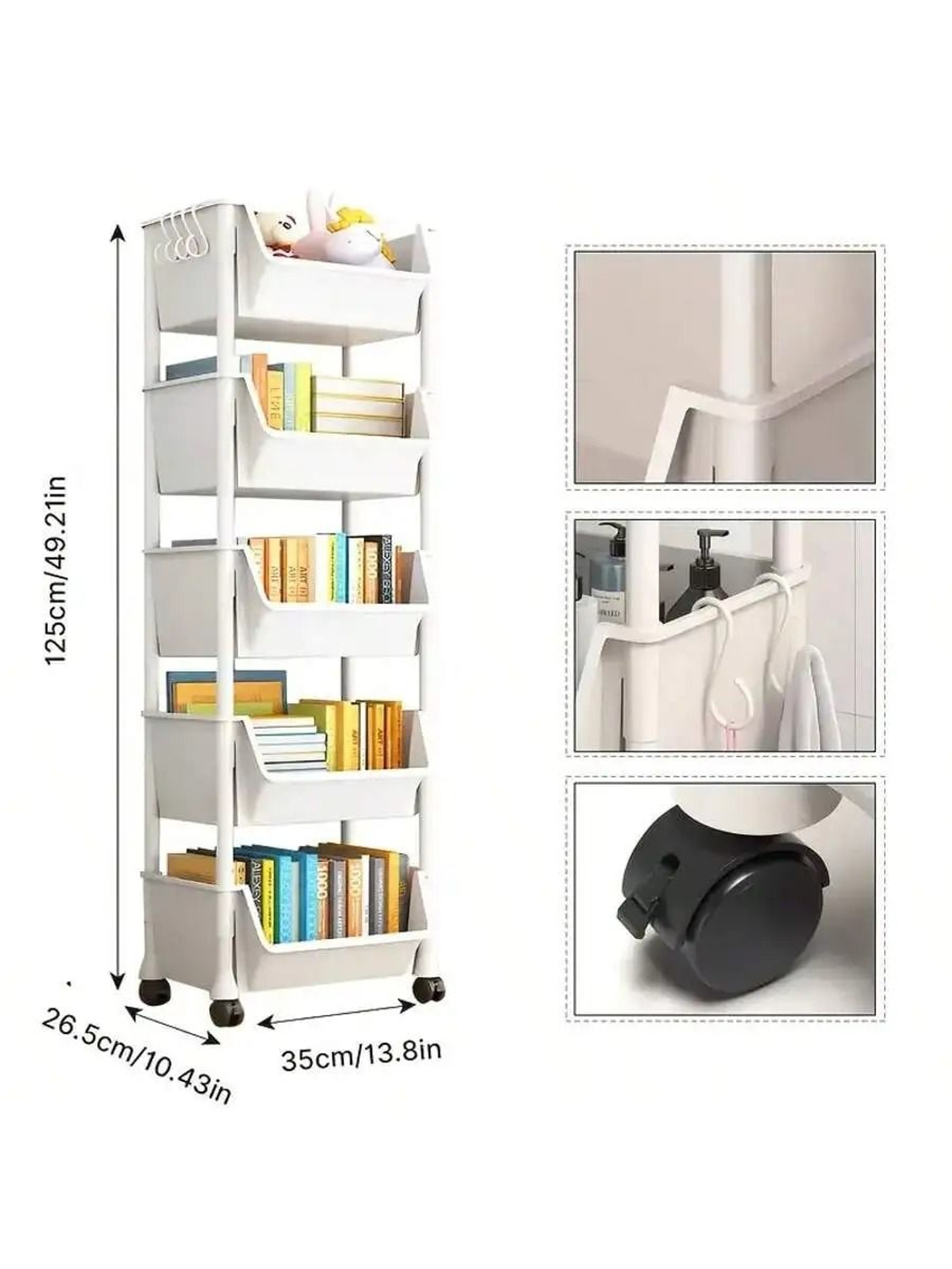 MultiTier Slim Rolling Utility Cart With Storage Bins And Hooks 3