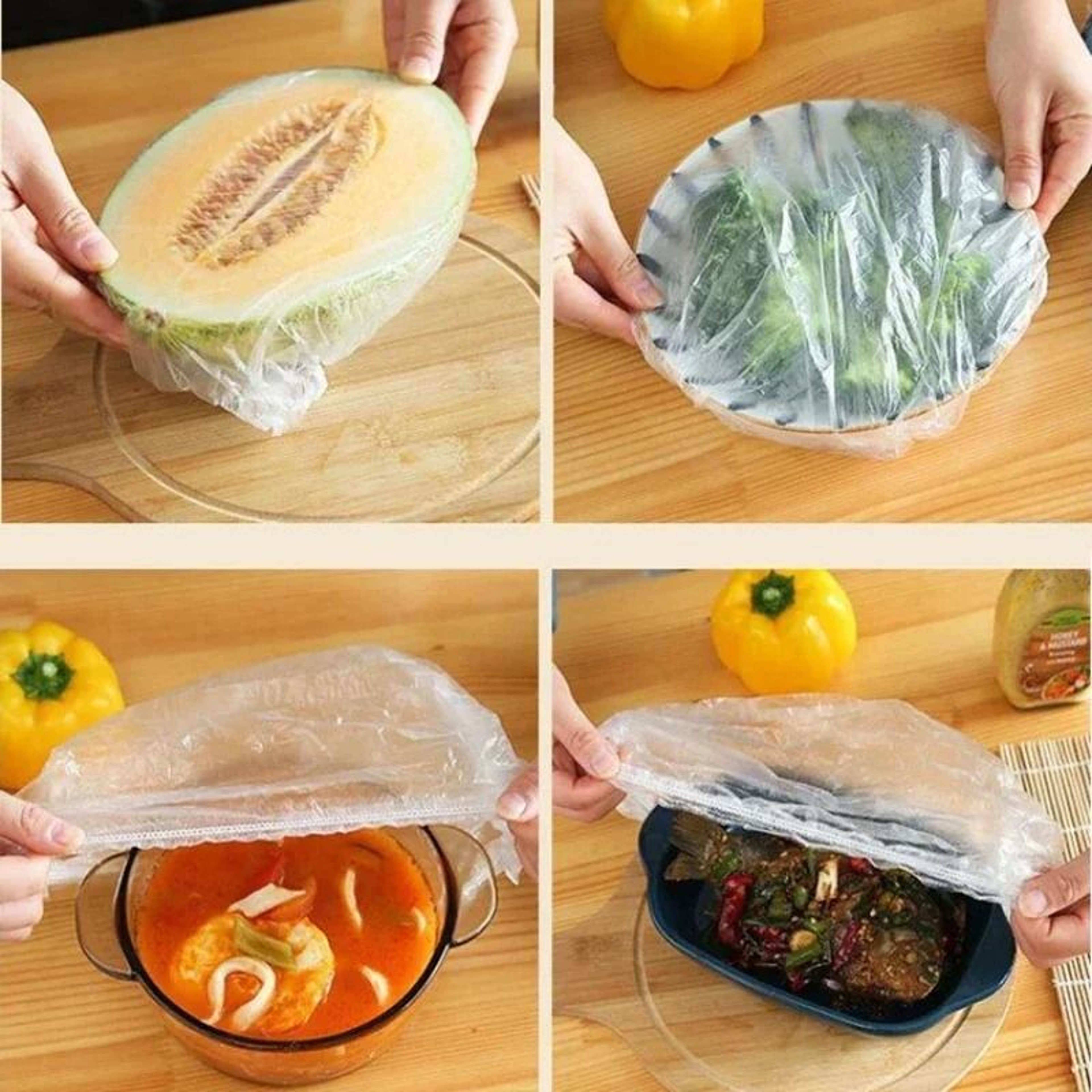Elastic Food Cover Plastic Wrap Bags  500 Pack Bulk Set 6