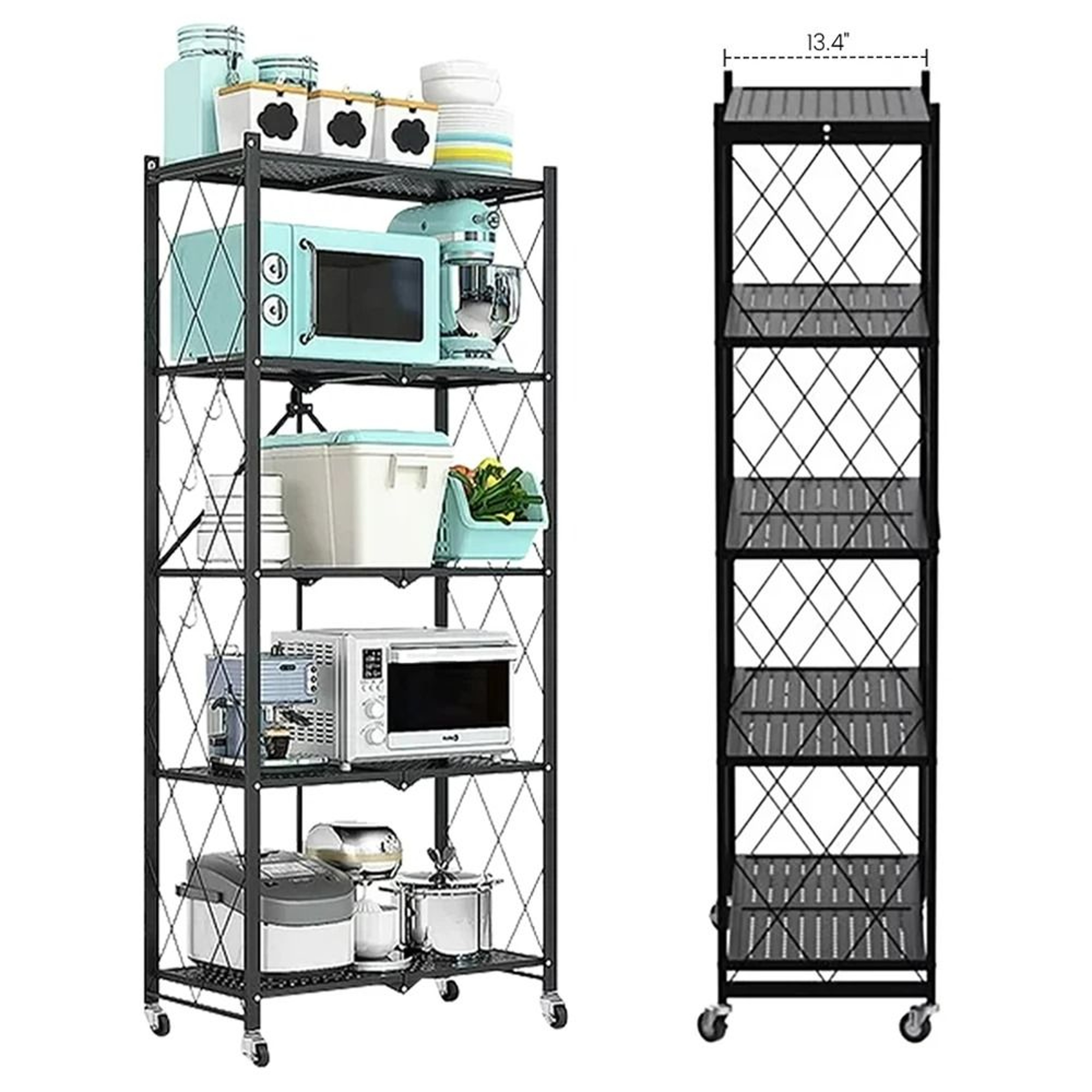 5Tier HeavyDuty Foldable Storage Shelving Unit With Wheels 1
