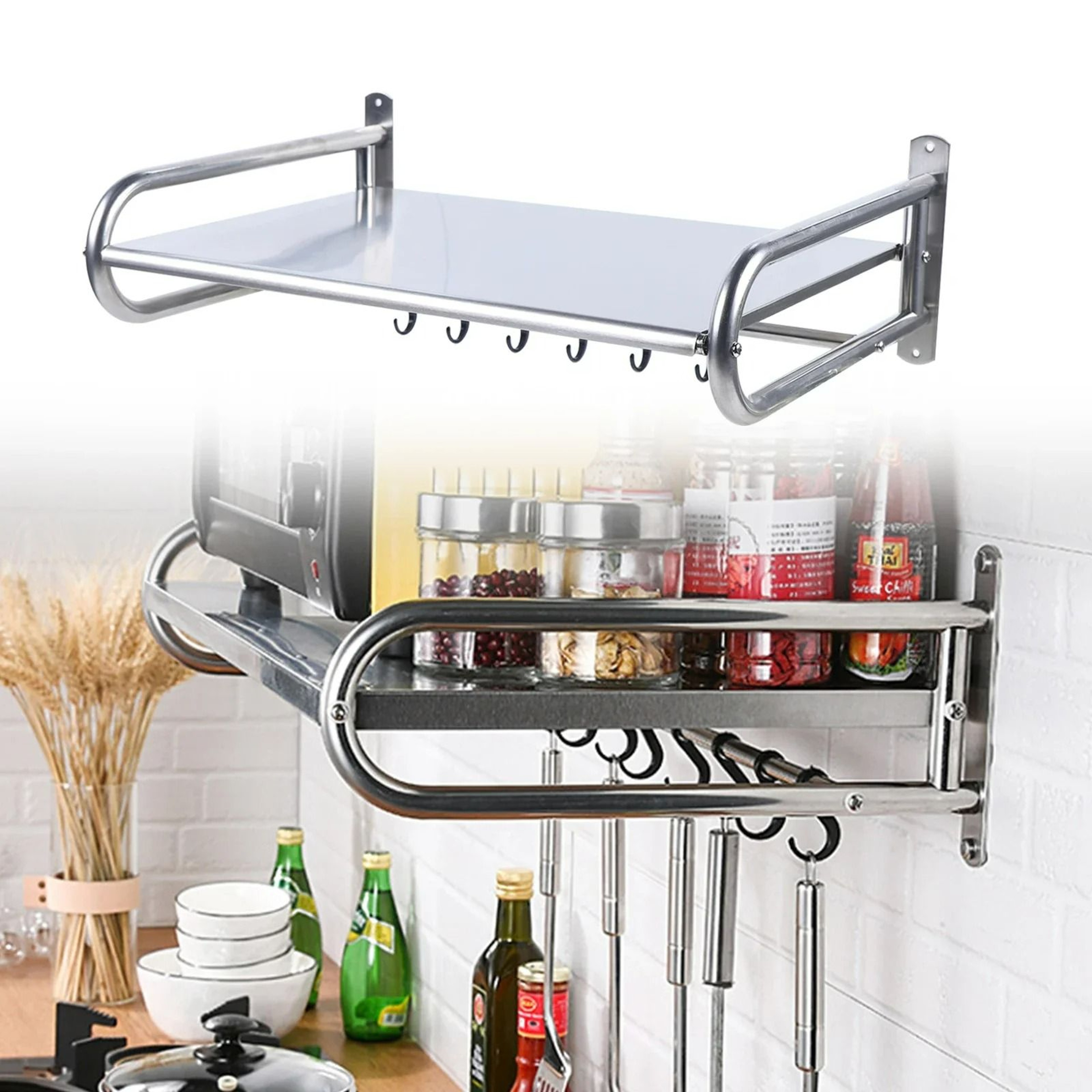 WallMounted Stainless Steel Microwave Oven Rack  Kitchen Shelf 3