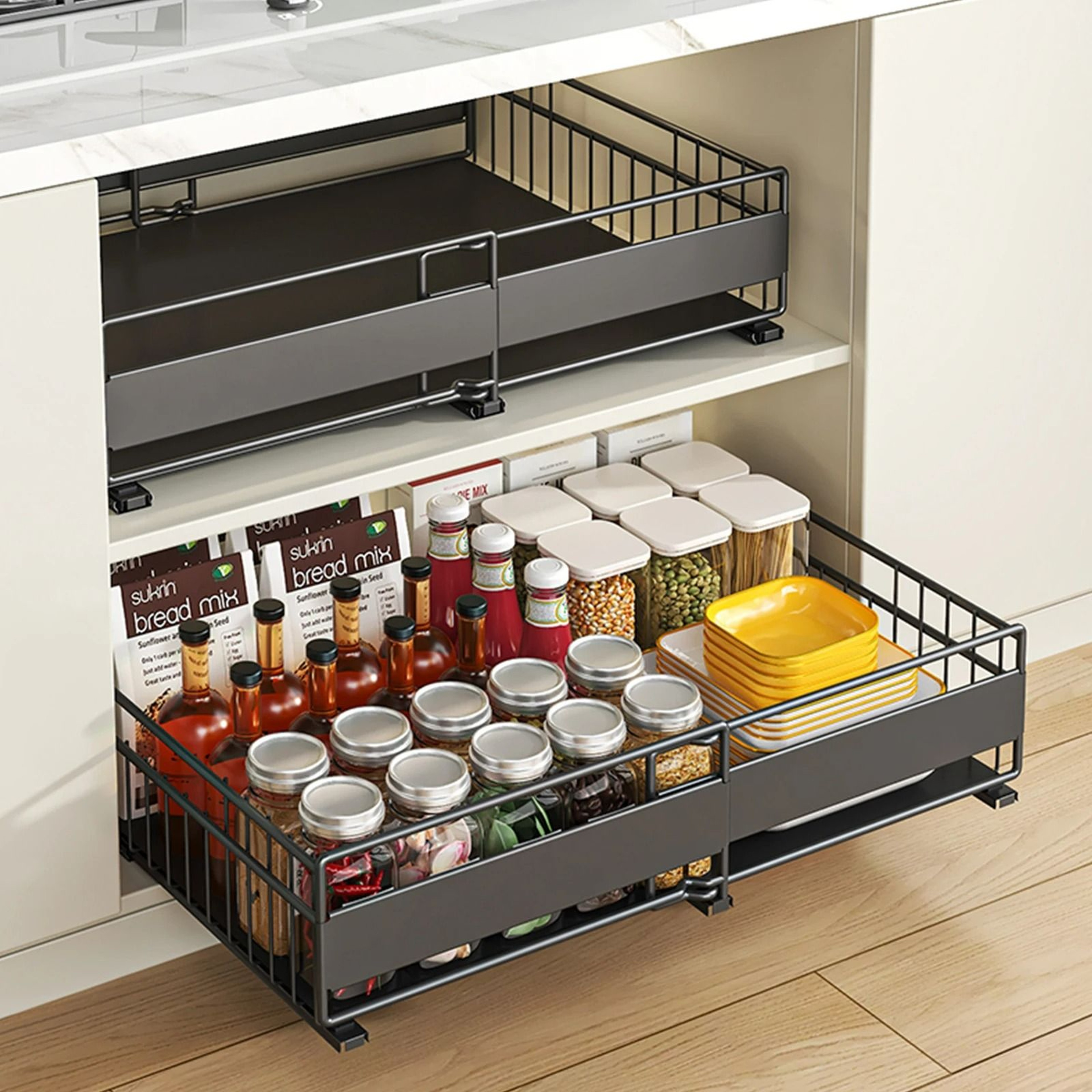 SlideOut UnderSink Cabinet Storage Drawer And Pot Rack 1