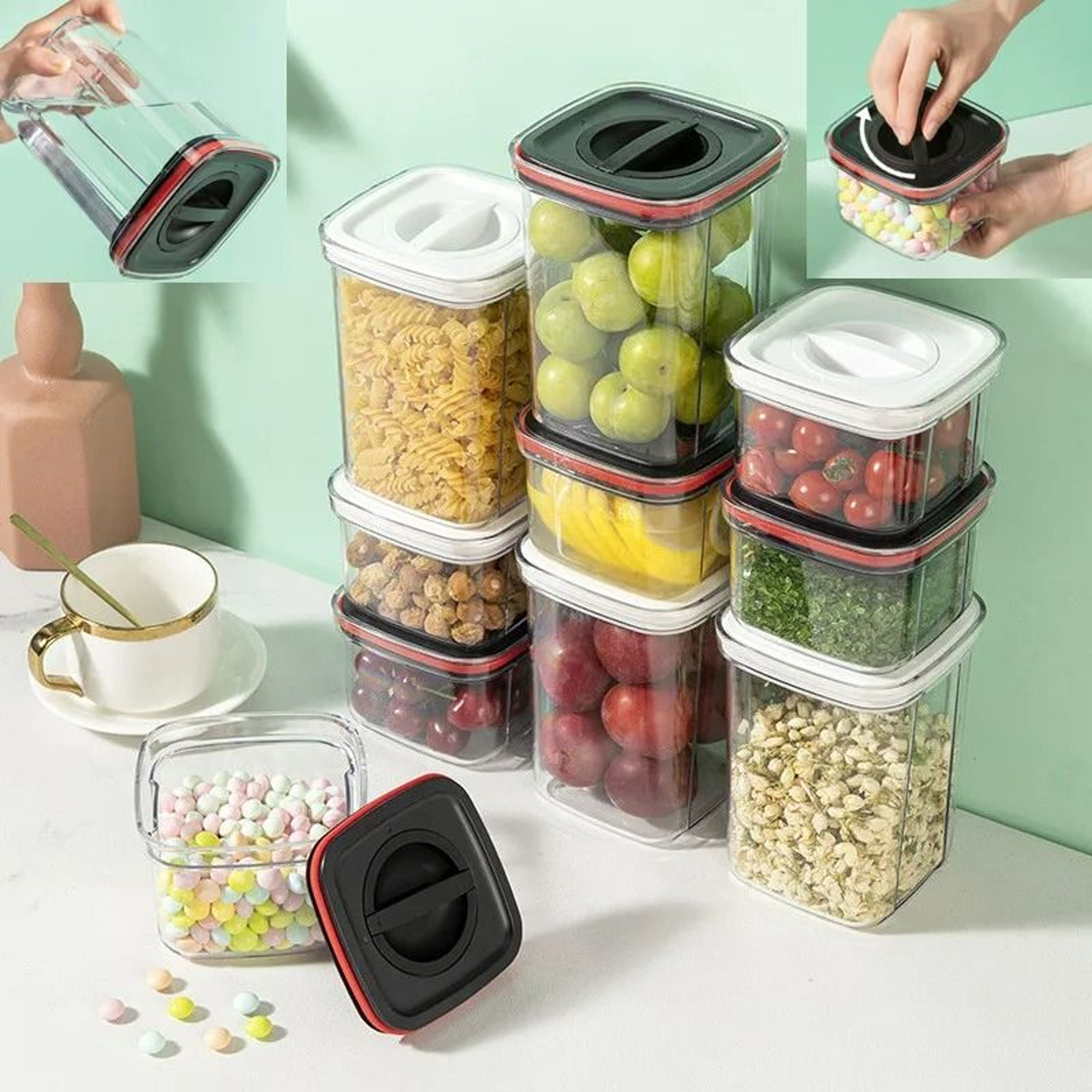 Transparent Stackable Multigrain Food Storage Jar With Rotating Seal Lid 0