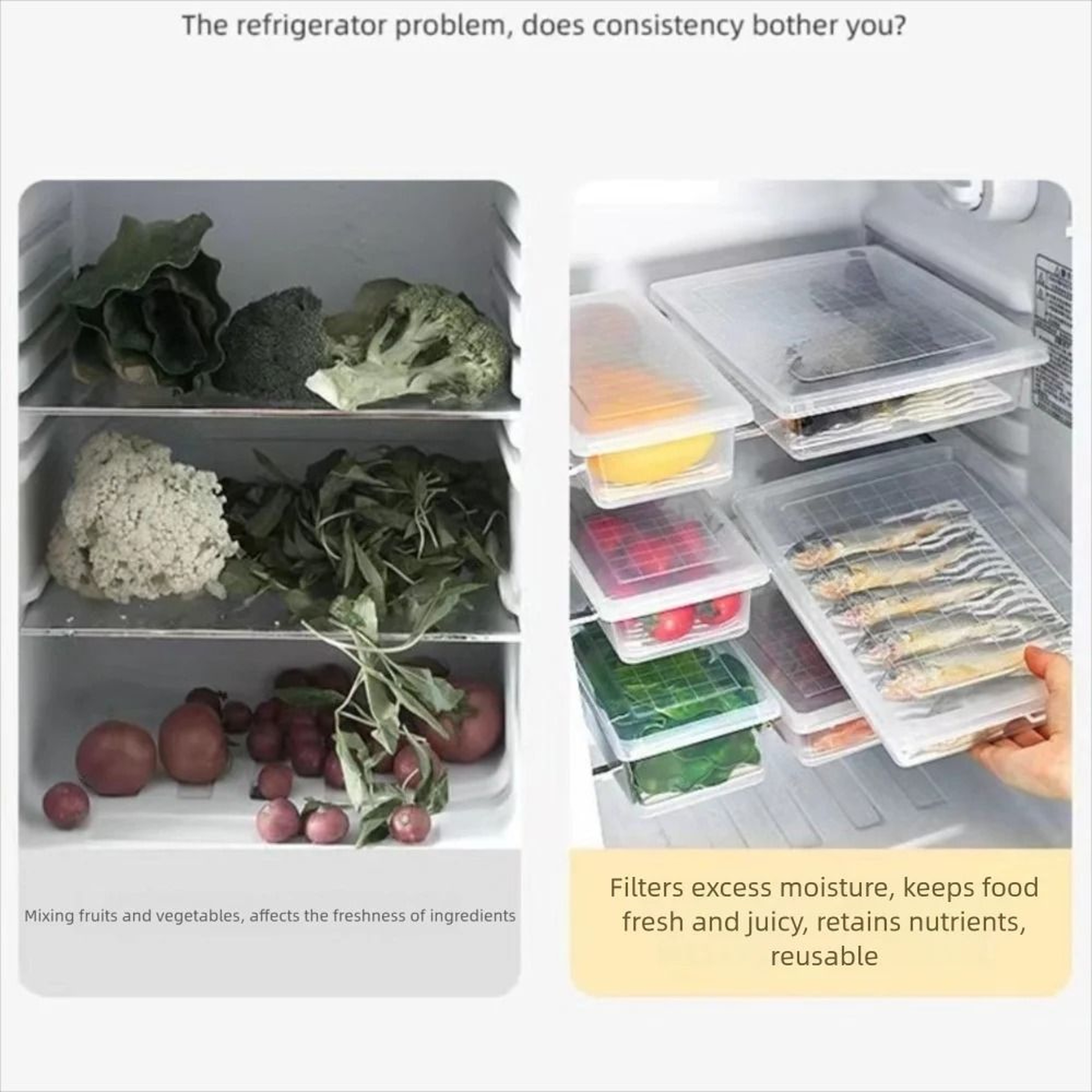 Transparent Refrigerator Food Storage Box With Removable Drain Tray 1